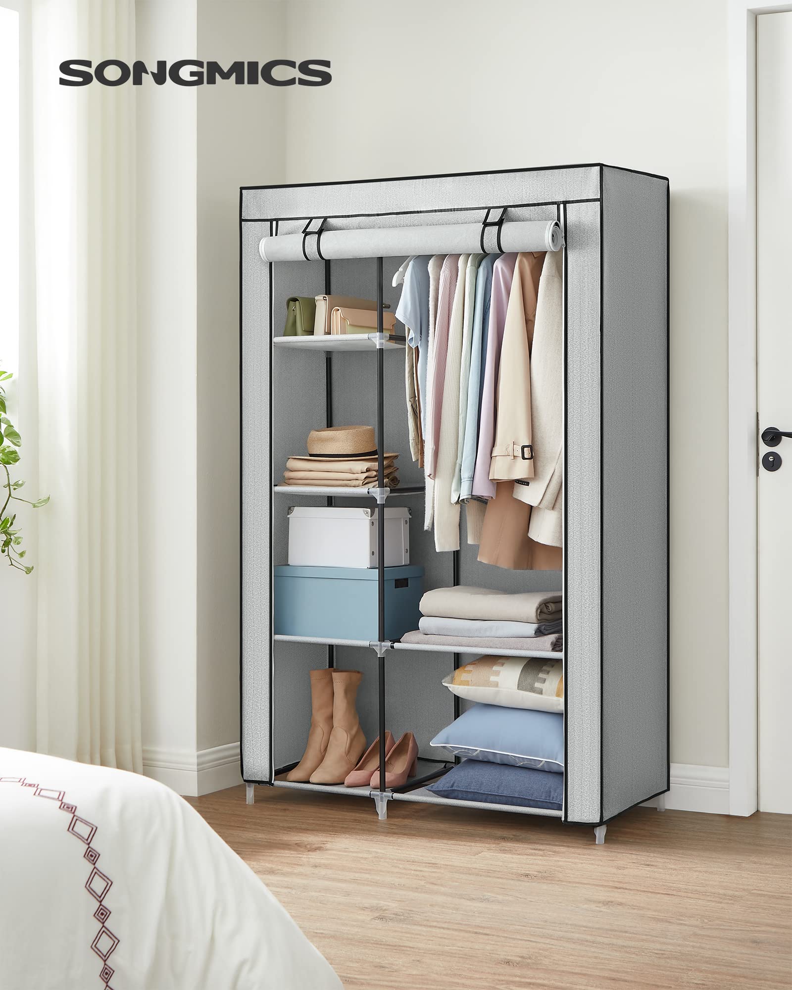 Songmics Guardaroba in Tessuto 45x105x168 Grigio Antipolvere Zigzag