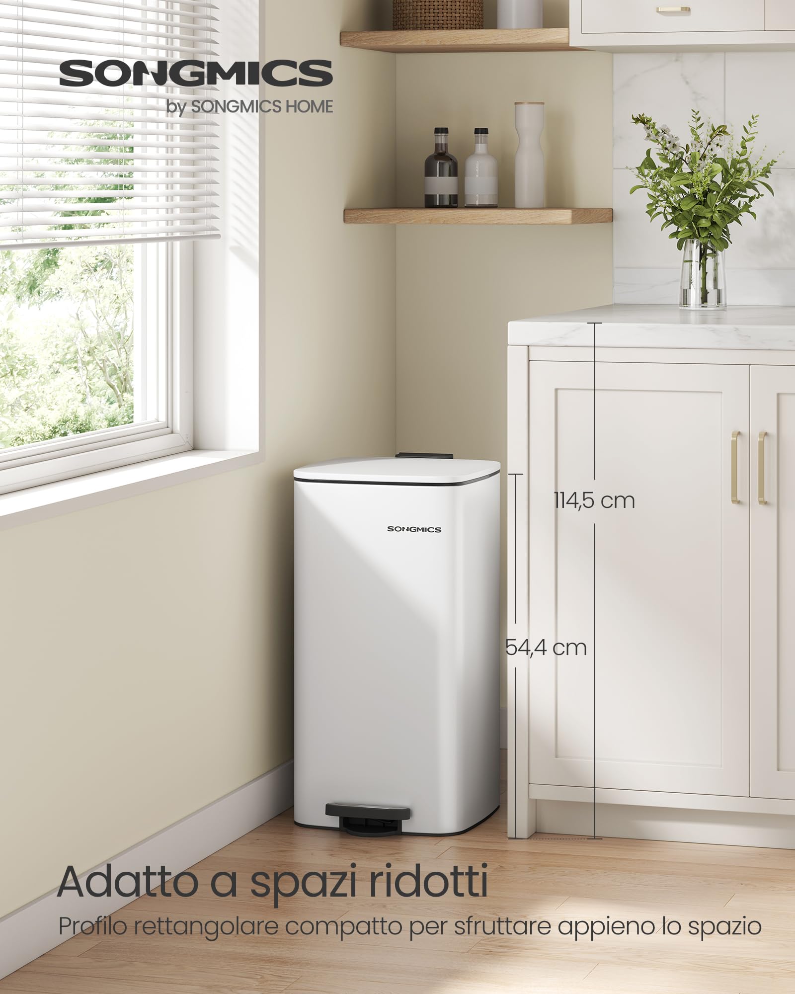 Songmics pattumiera cucina pedale acciaio 30 L bianco soft-close