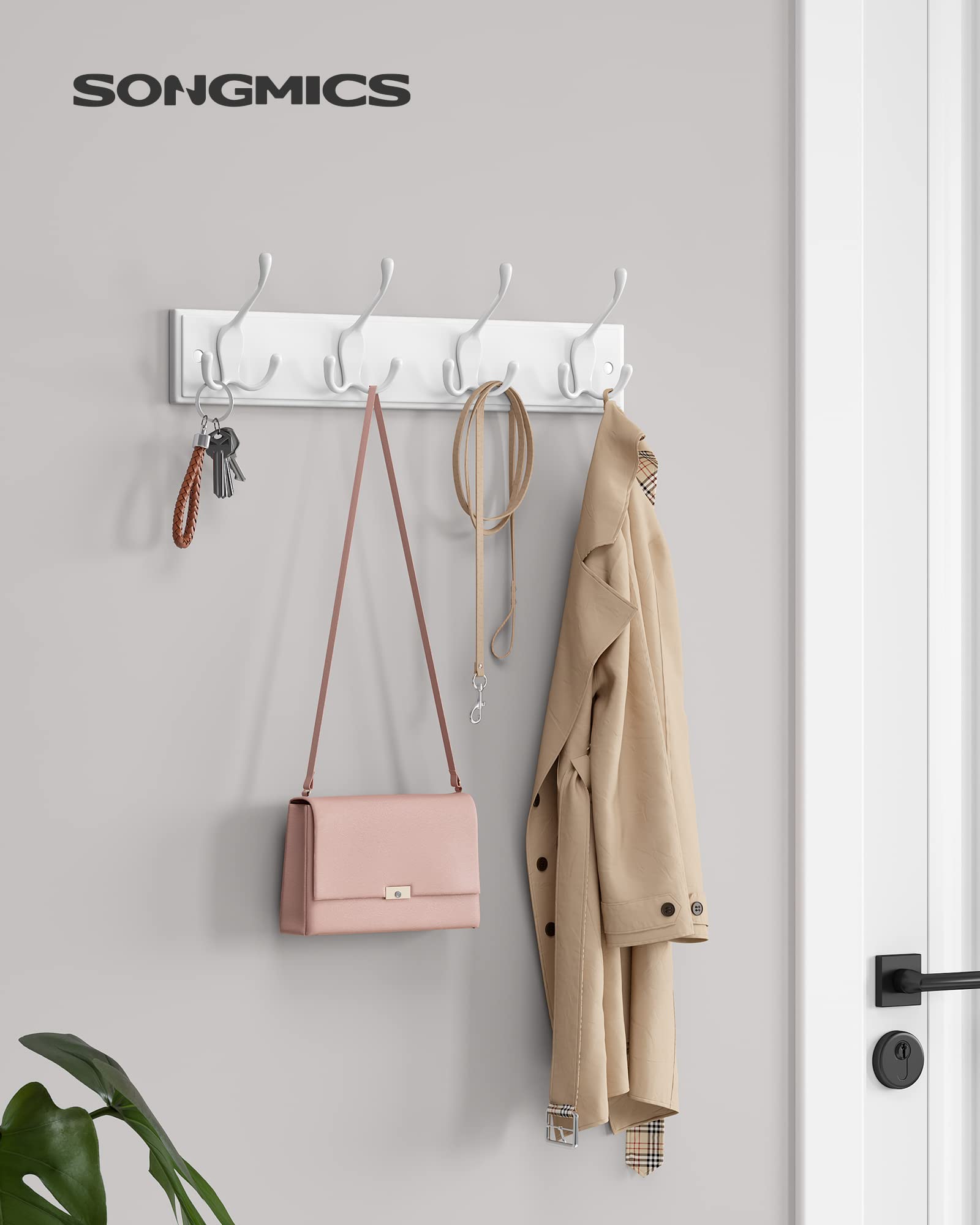 Songmics LHR30WT appendiabiti parete 4 ganci tripli bianco 40 cm