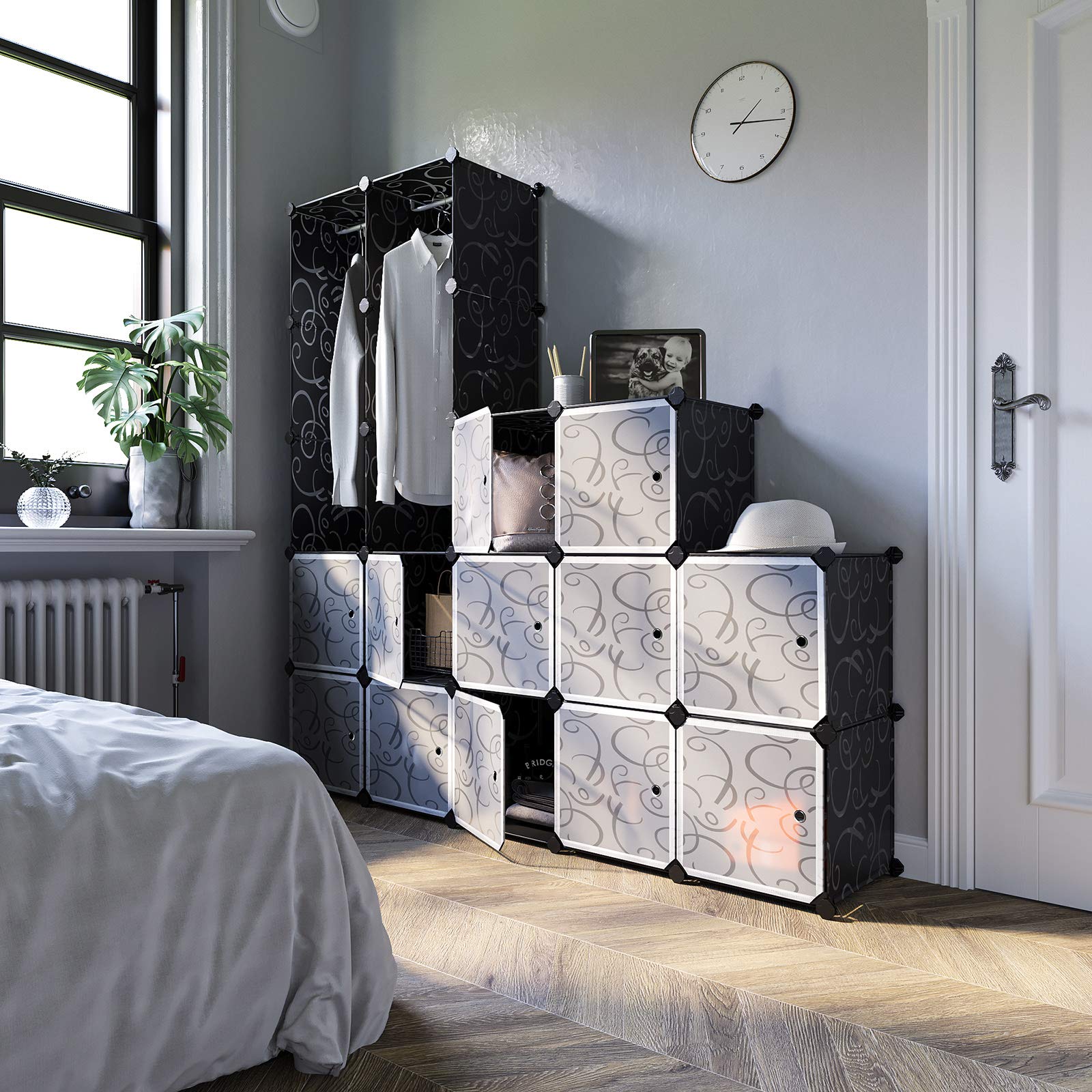 Songmics LPC30H Guardaroba Modulare 143x36 Nero Floreale Plastica