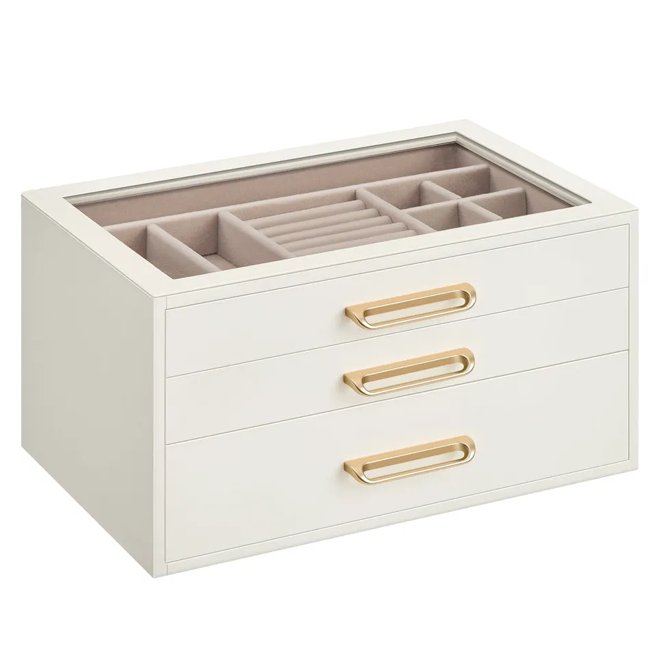Songmics portagioie 3 cassetti UJBC206WD02S bianco crema vetro