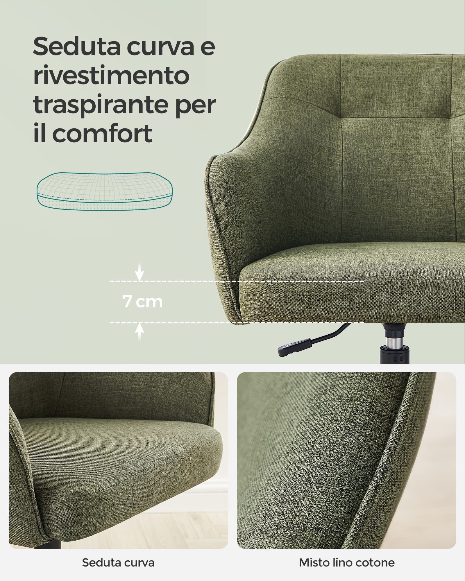 Songmics OBG019C01 sedia girevole tessuto verde 110 kg