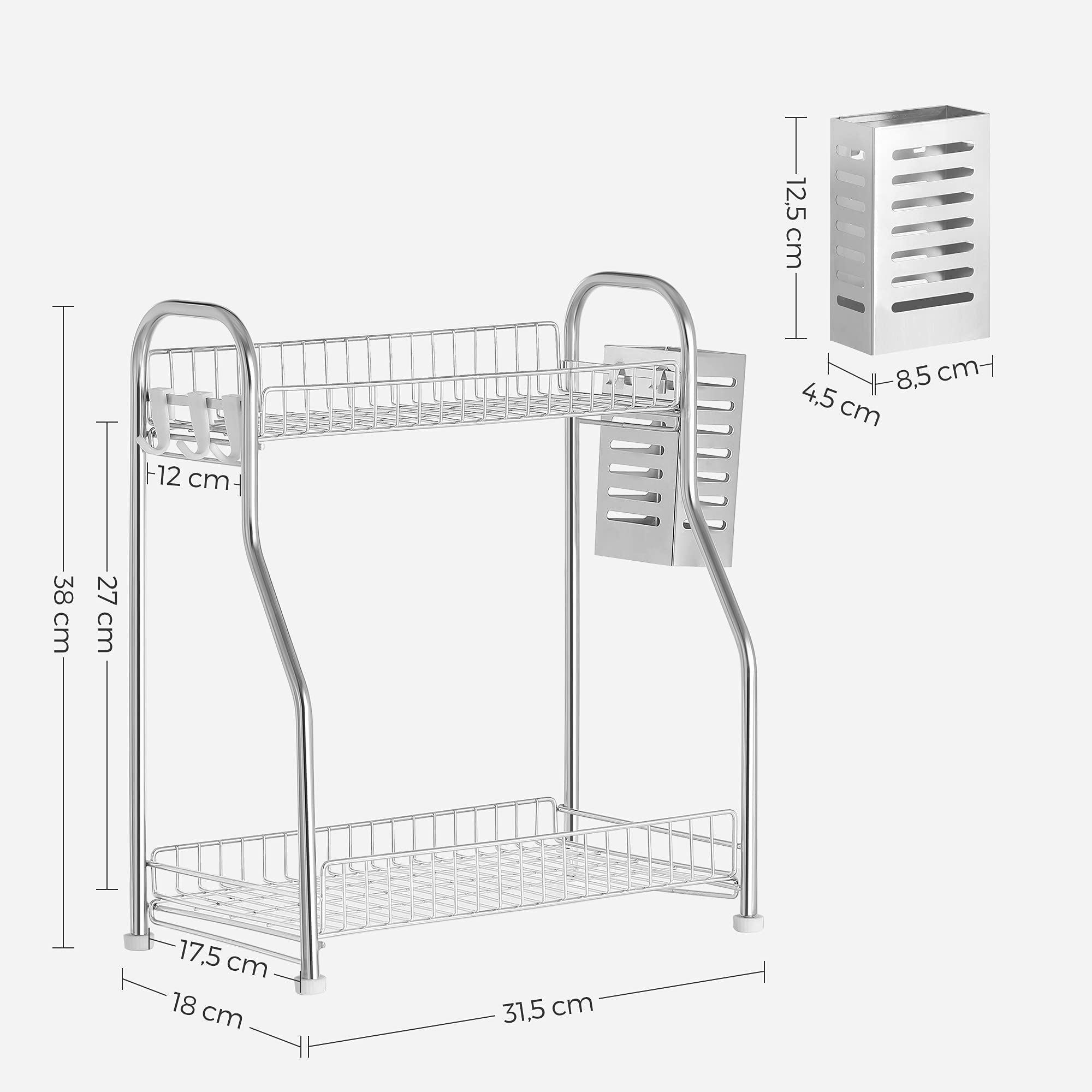 Songmics KCS015E01 portaspezie 2 ripiani argento cucina