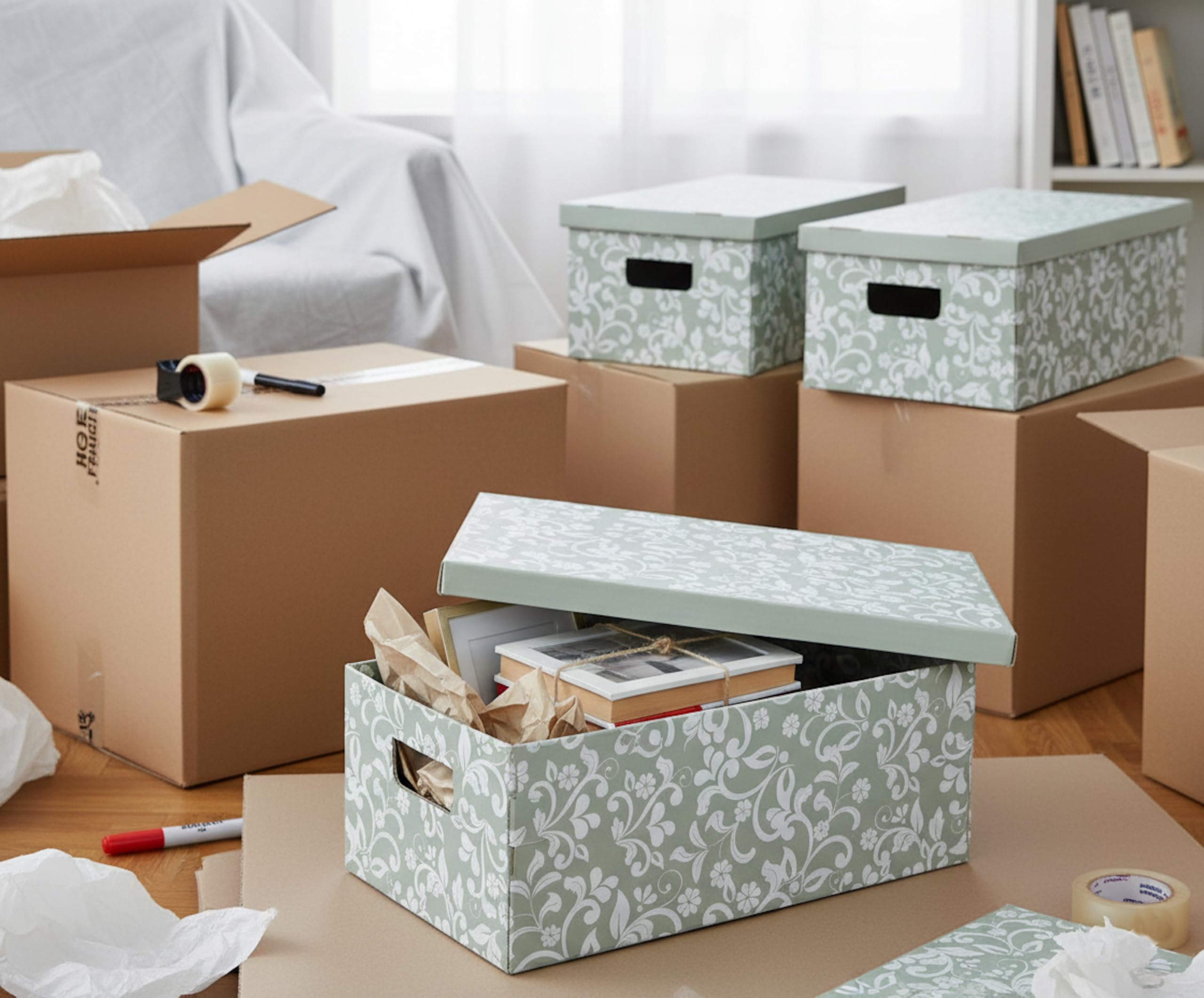 Lavatelli Organizing set 6 scatole Fiori Grigio 29x51x20 cm