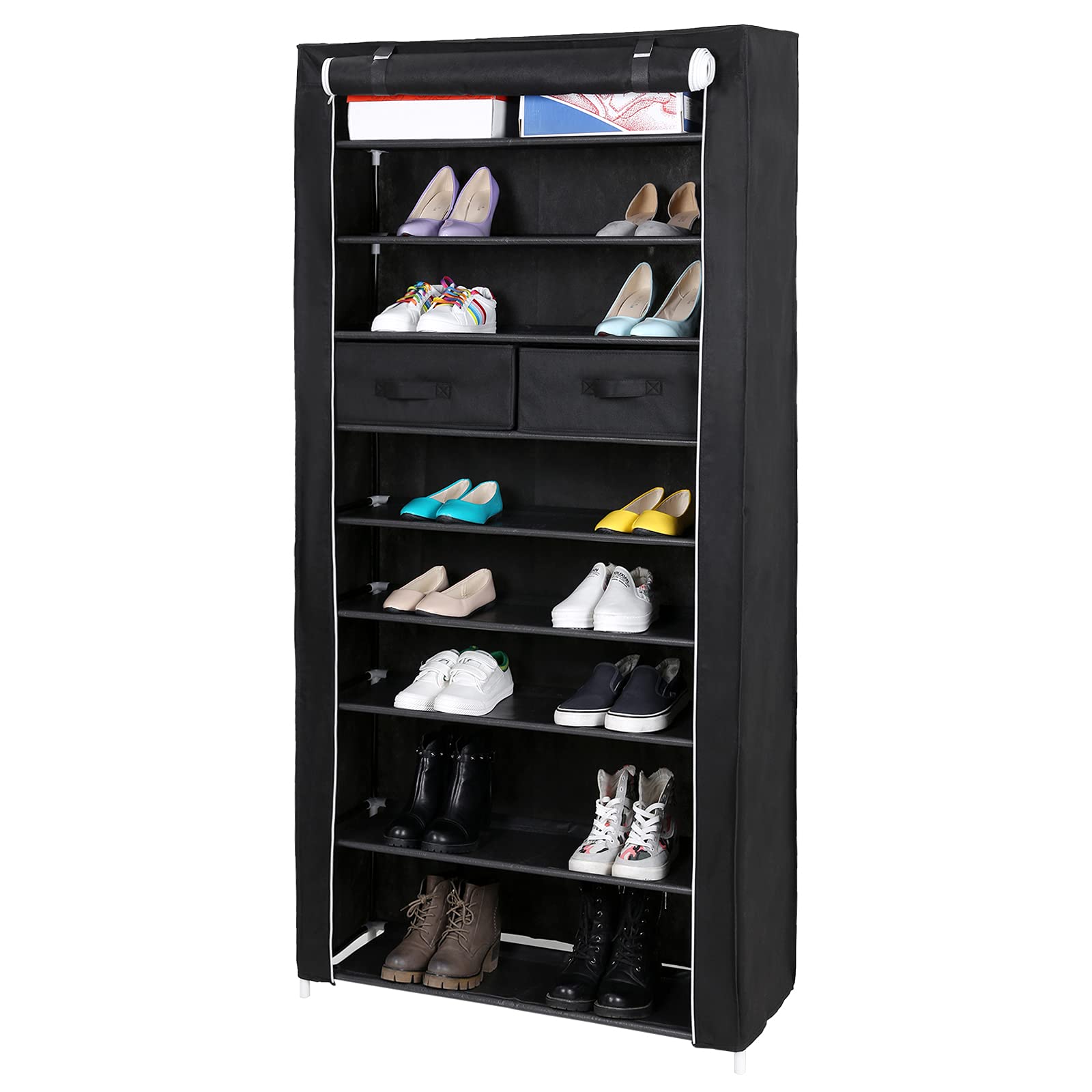 Songmics RXA10H scarpiera 10 ripiani nero 88x28x175 cm antipolvere