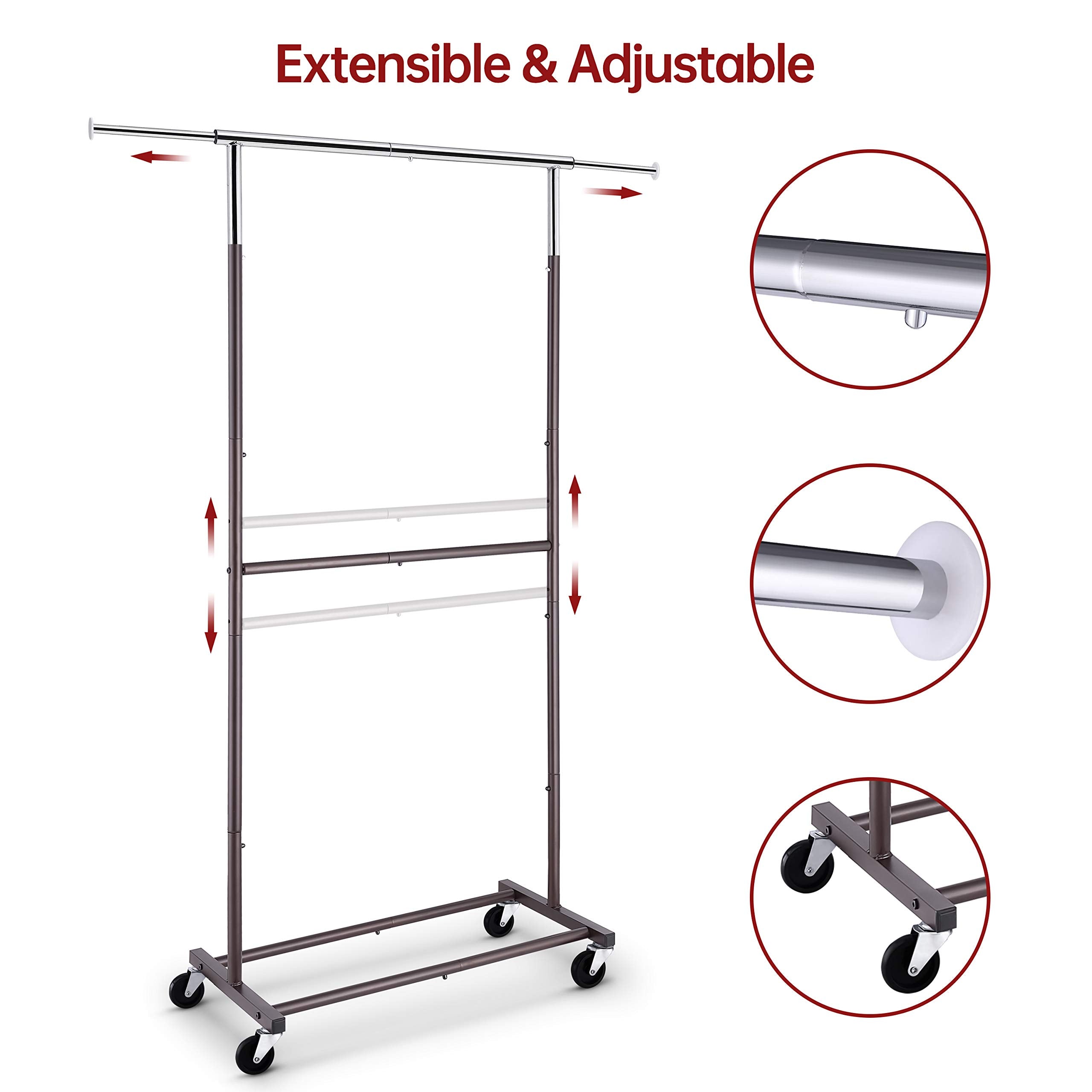 Simple Trending Stender Doppio 78-121 cm Bronzo con Ruote Metallo