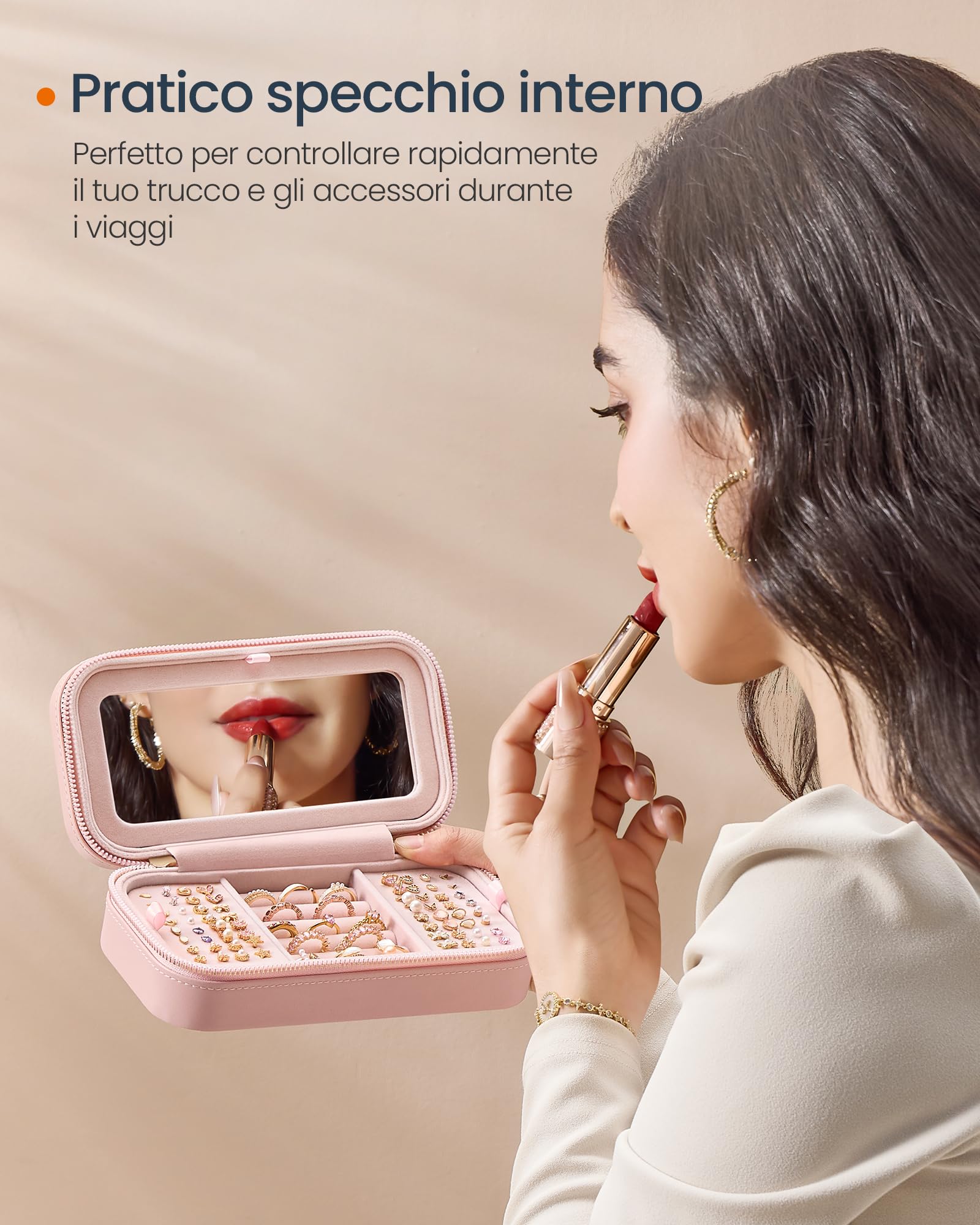Songmics Anah JBC180S01 portagioie viaggio rosa con specchio
