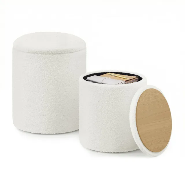 Songmics ULOM013WD01 Pouf Contenitore Tondo Set 2 Pezzi Teddy