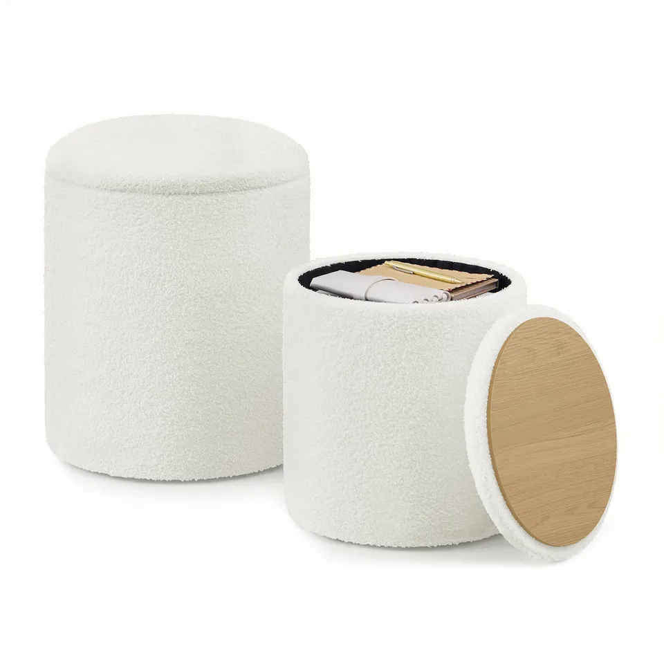 Songmics ULOM013WD01 Pouf Contenitore Tondo Set 2 Pezzi Teddy