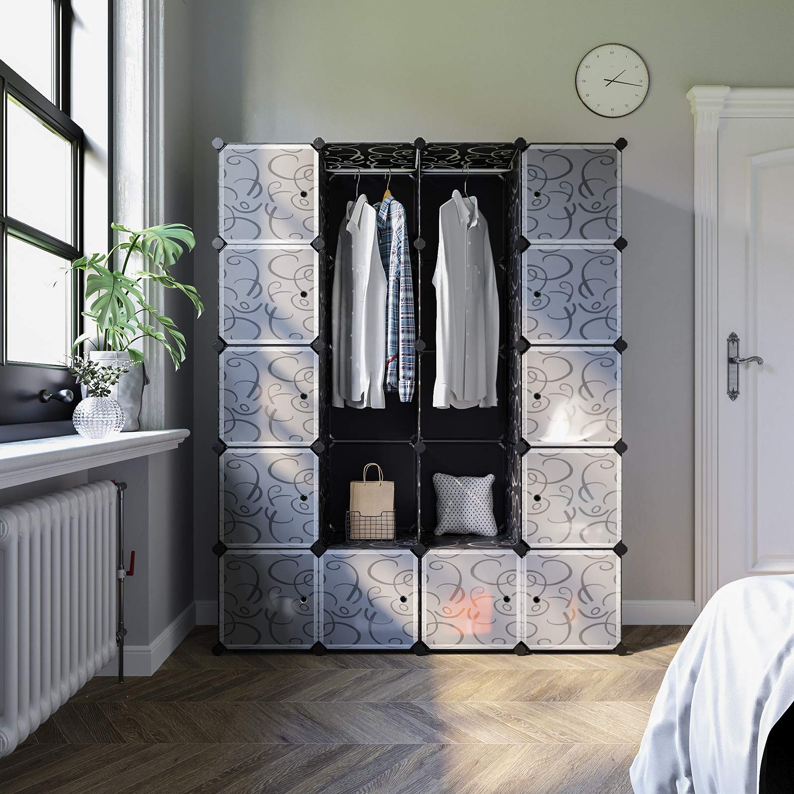 Songmics LPC30H Guardaroba Modulare 143x36 Nero Floreale Plastica