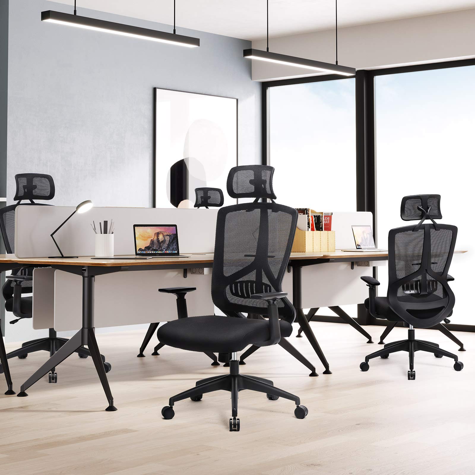 Songmics OBN53BK sedia ufficio in rete nera con braccioli