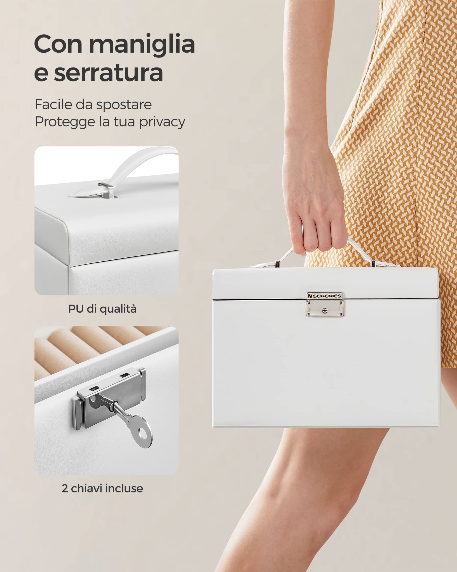 Songmics JBC121W portagioie 3 livelli bianco con serratura