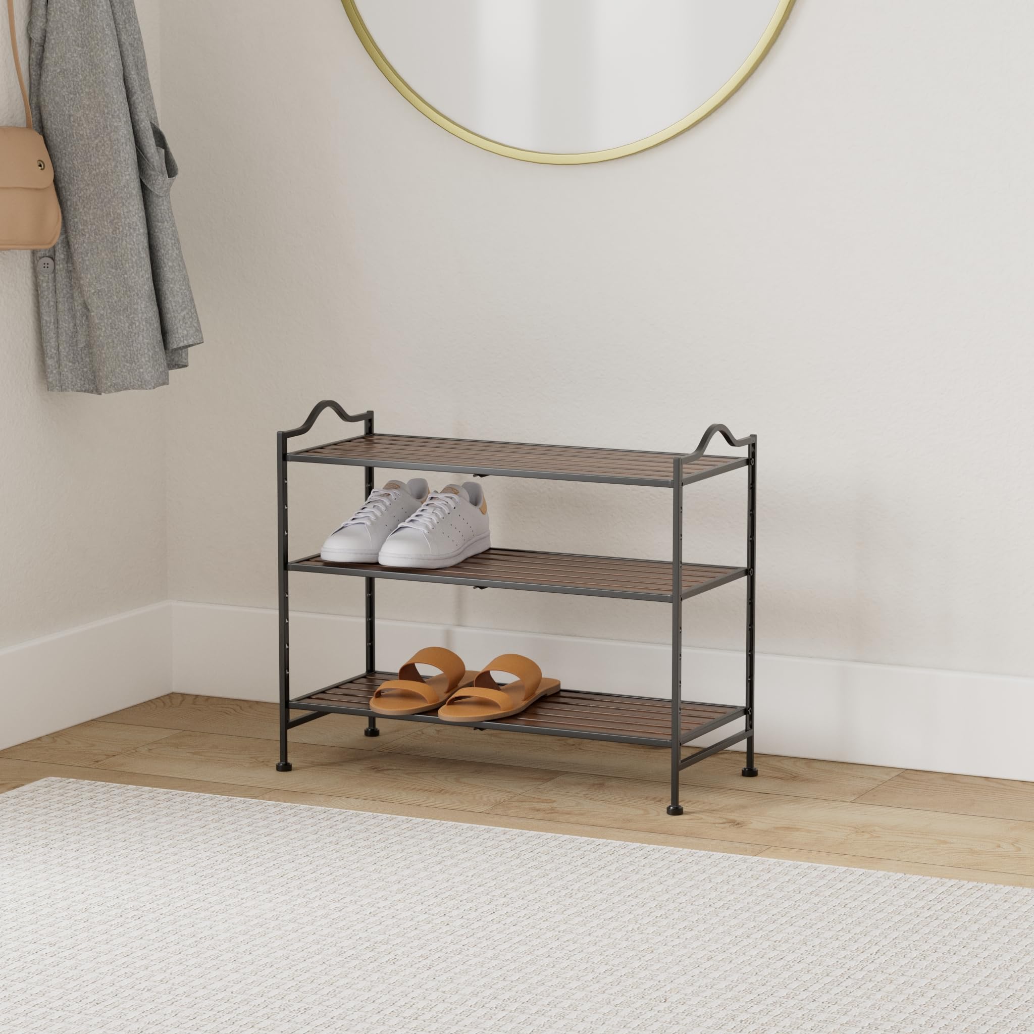 Songmics scarpiera metallo nero 68,5x31x56 3 ripiani