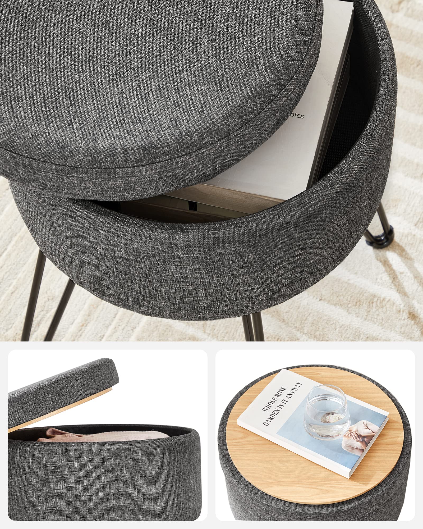 Songmics LOM002G02 pouf contenitore rotondo grigio scuro 37x45 cm