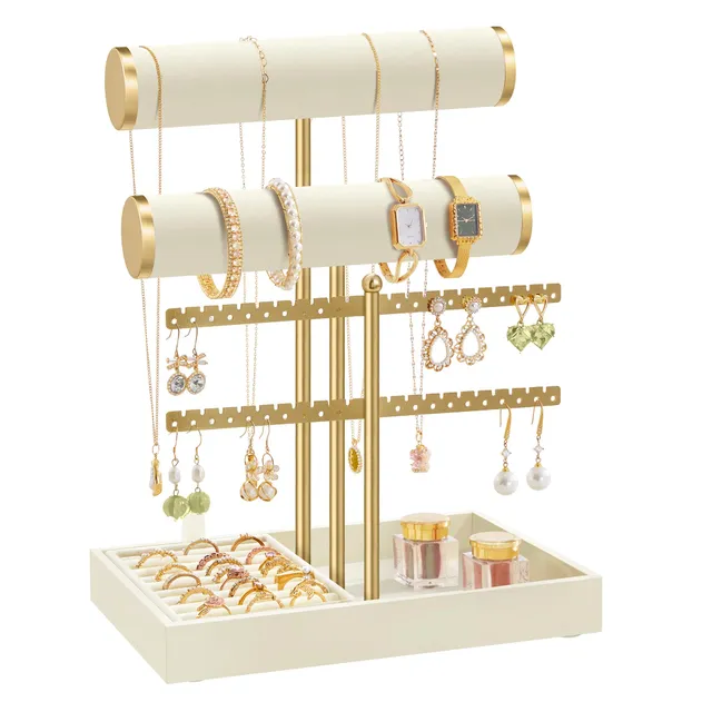 Songmics JJS046W101 Porta Bracciali Vassoio Bianco Oro