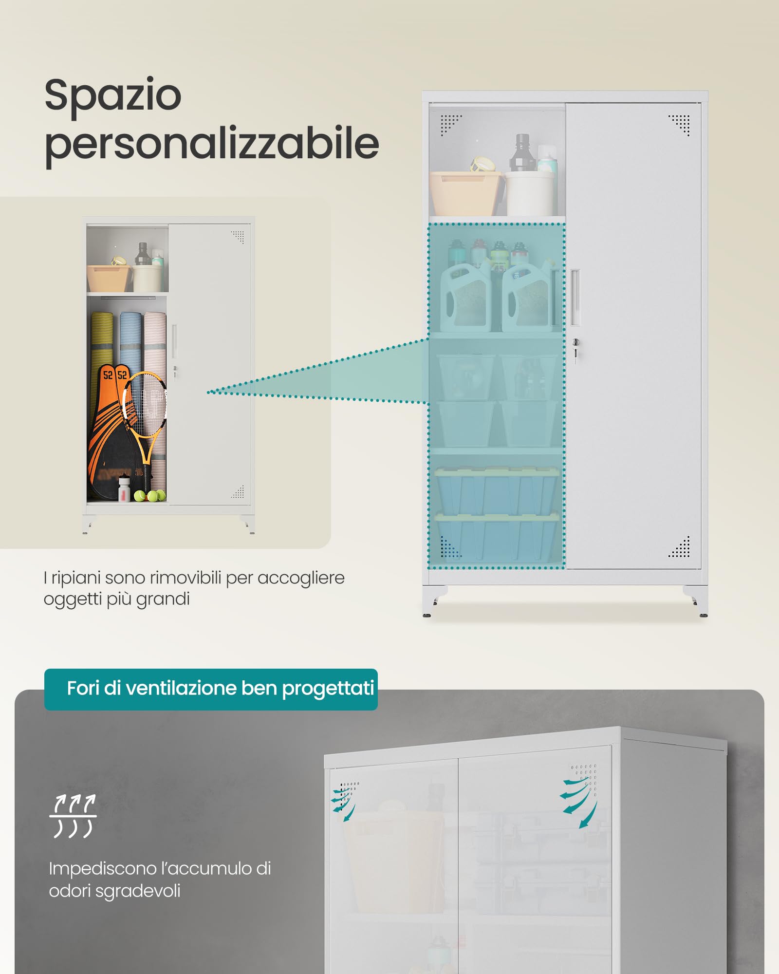 Songmics OMC018GJ01 armadio metallo grigio opaco con chiave