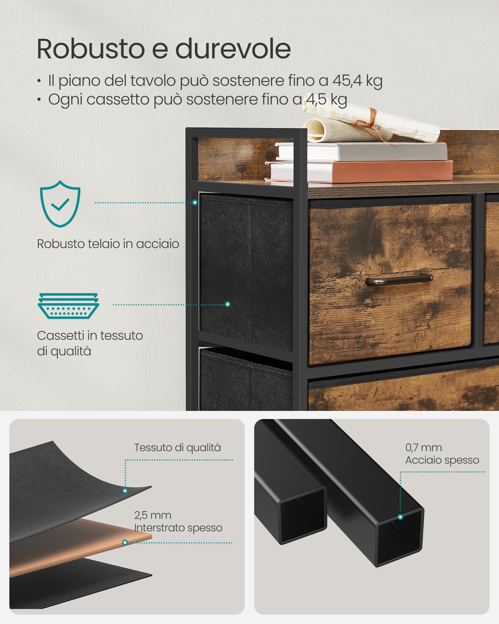 Songmics LTS135B01 Cassettiera 5 Cassetti Marrone Tessuto