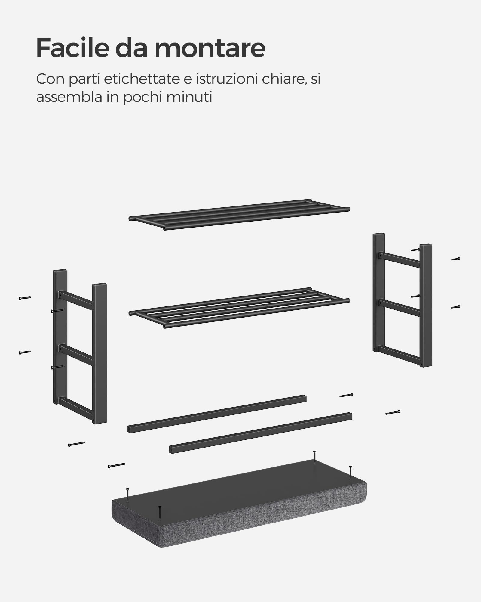 Songmics LBS57GYZ panca scarpiera 80 cm grigio scuro 3 ripiani