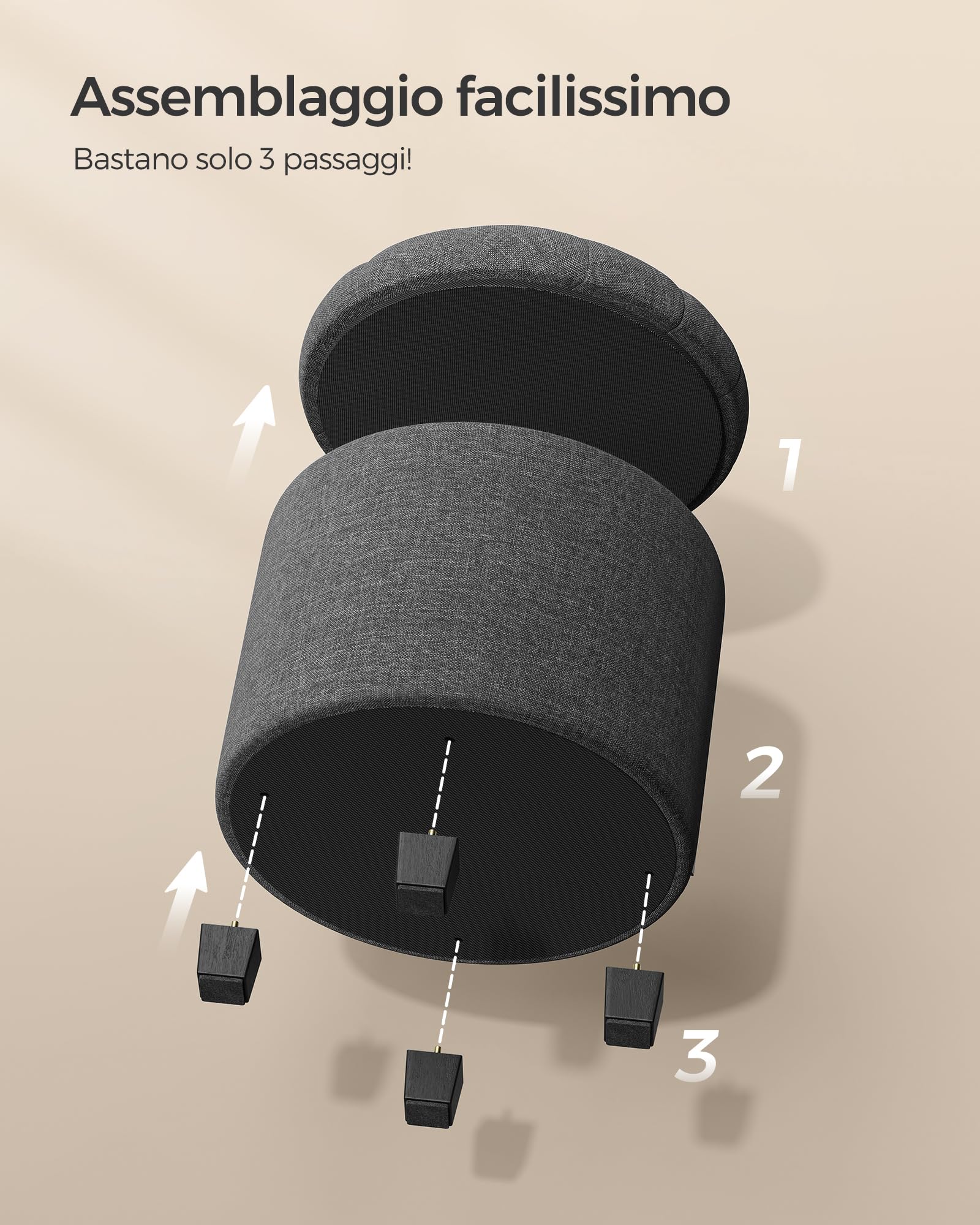 Songmics LOM011G01 pouf contenitore rotondo grigio scuro 42L