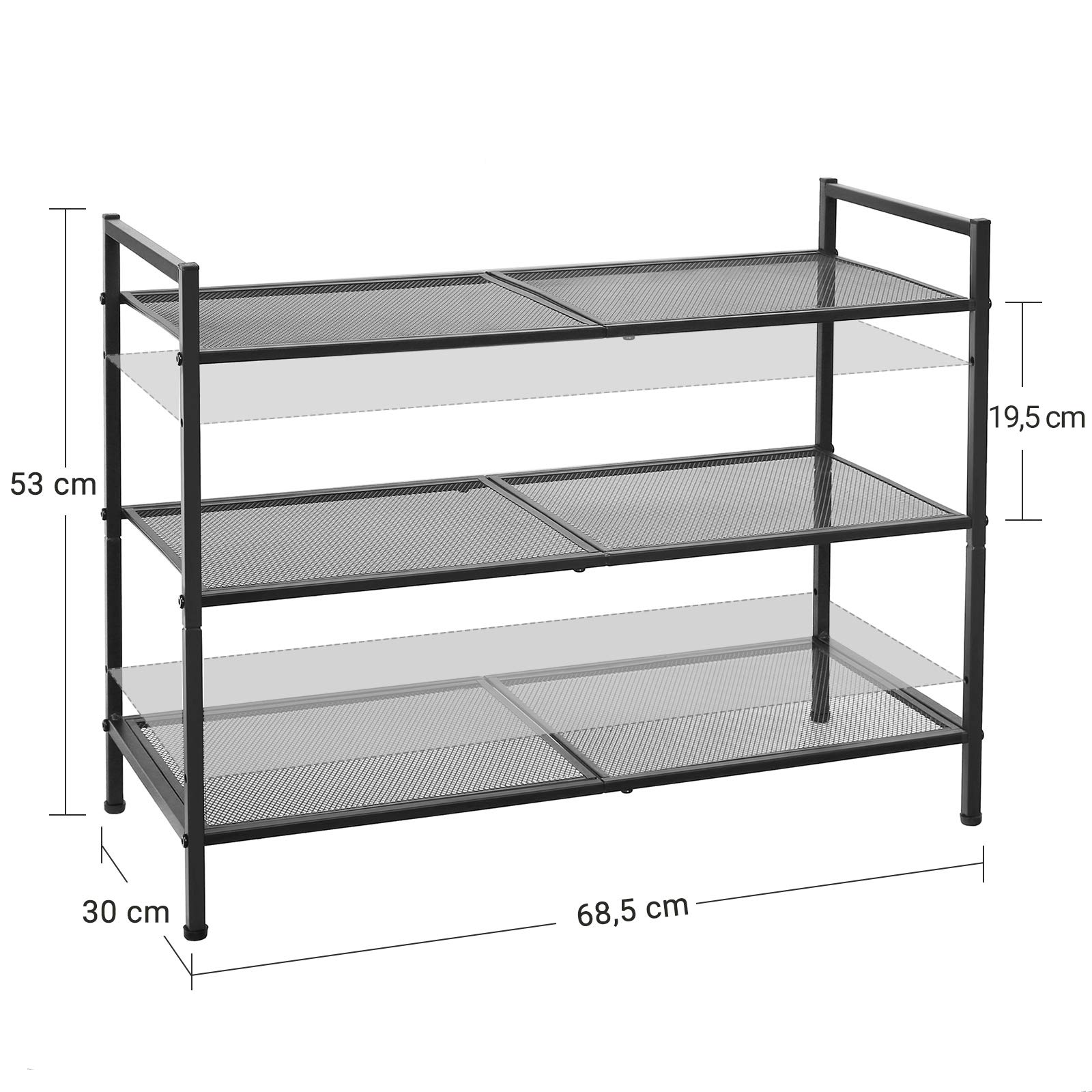 Songmics LMR17BK Scarpiera Metallo 3 Ripiani Nera 10 kg