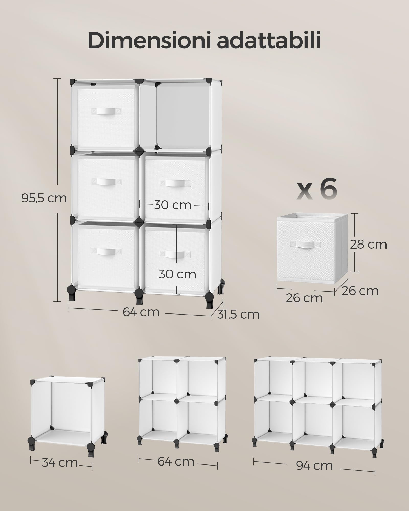 Songmics LPC062W06 scaffale cubi bianco 6 scomparti salvaspazio