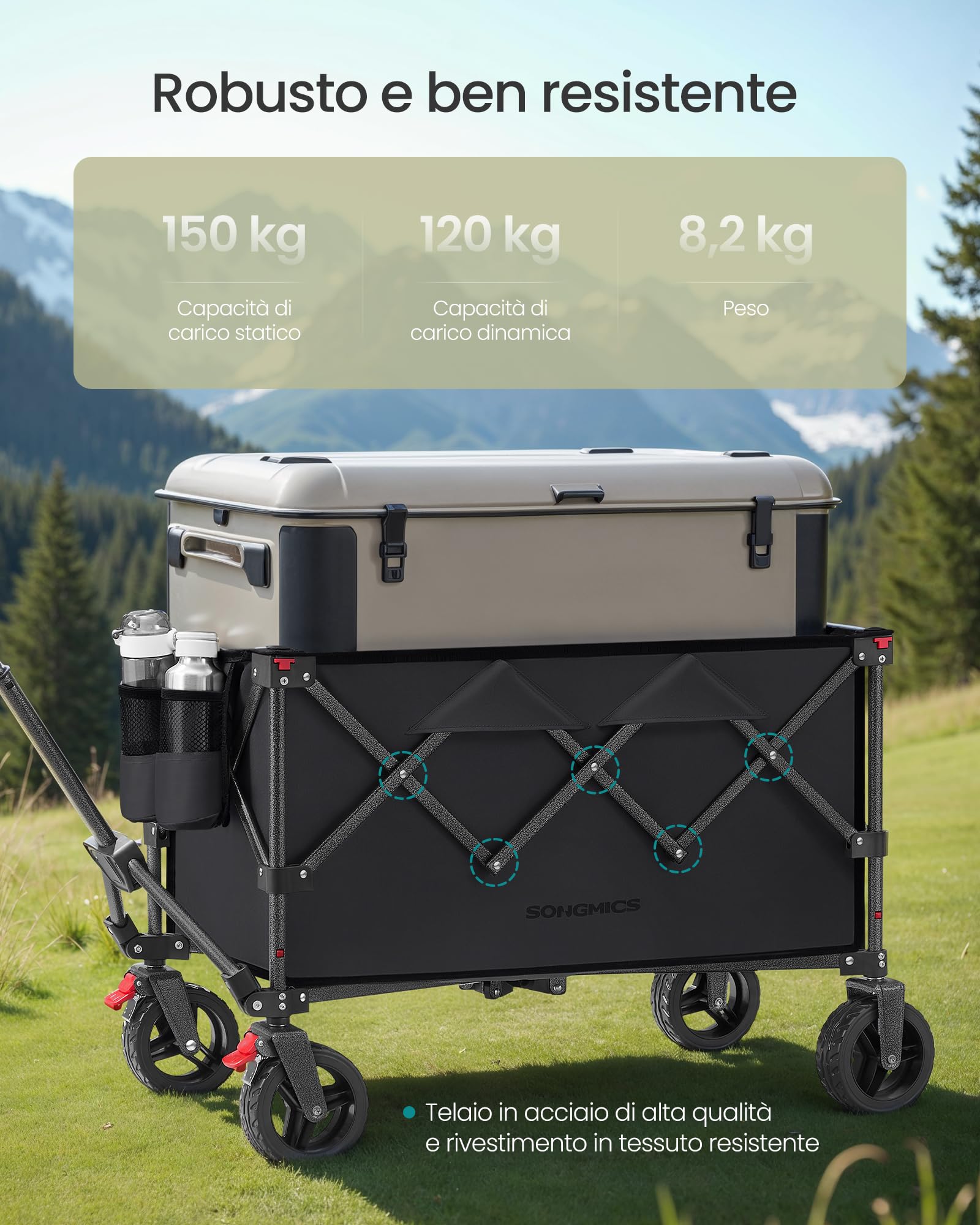 Songmics GFW115B01 carrello spiaggia pieghevole nero 150L 150 kg