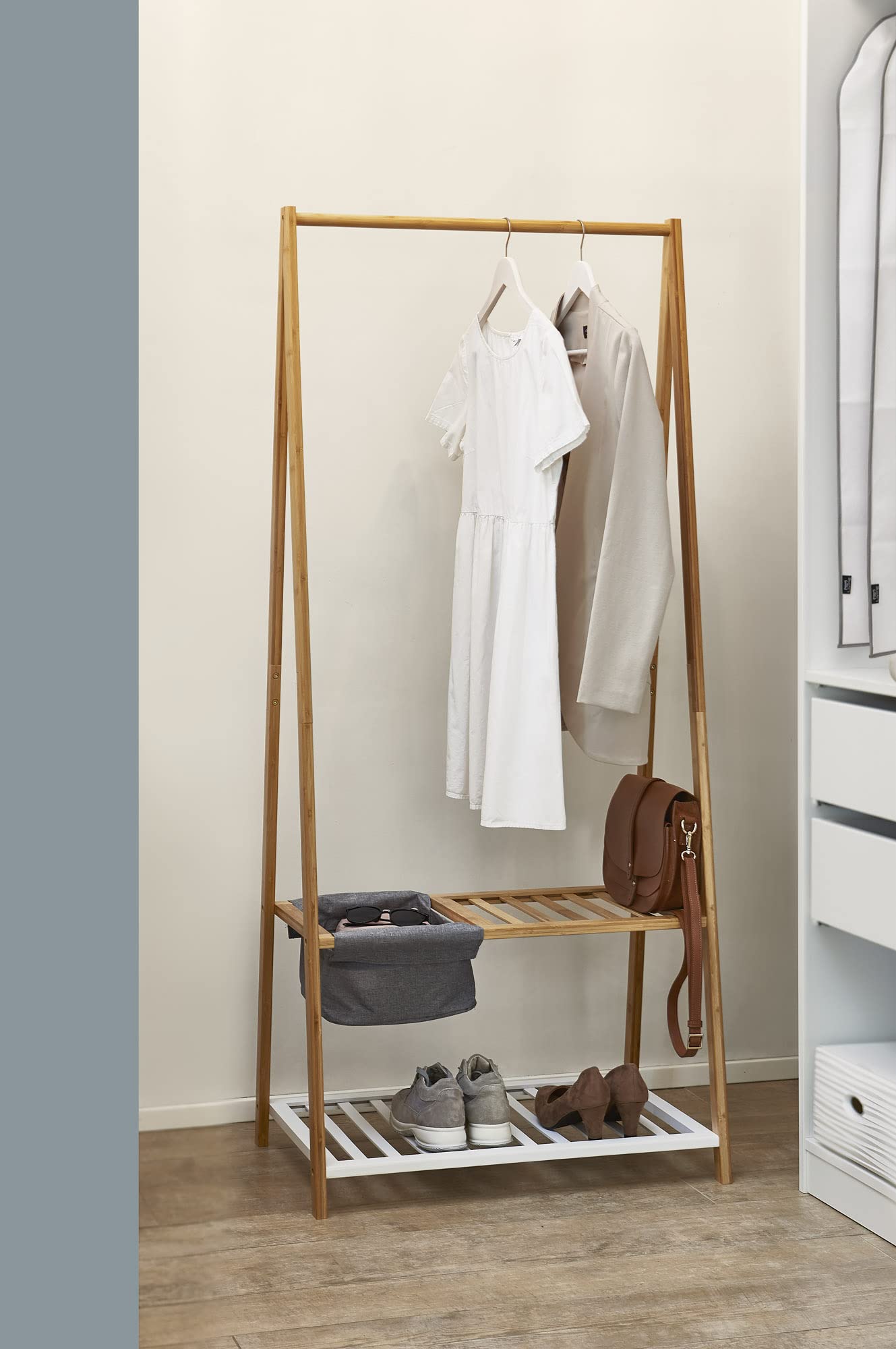 Domopak Living Stander Bamboo appendiabiti 75x45x160 con cestino