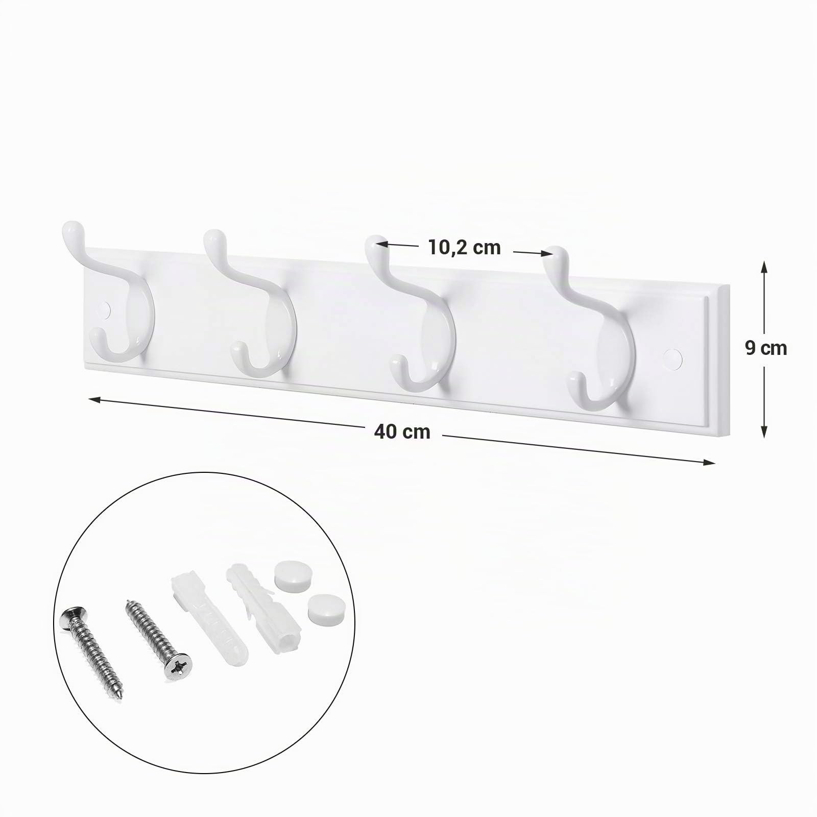 Songmics LHR23WT appendiabiti parete 4 ganci doppi bianco 40 cm