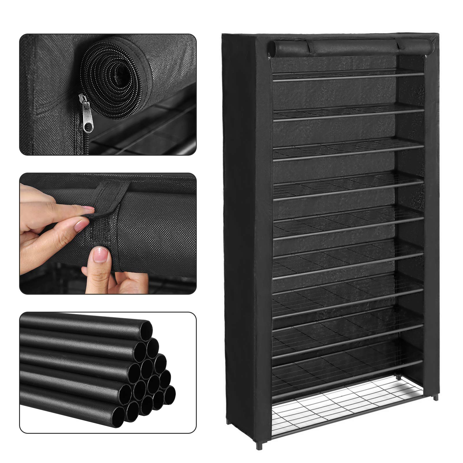 Songmics LSM36BK Scarpiera 10 Ripiani Nero con Telo