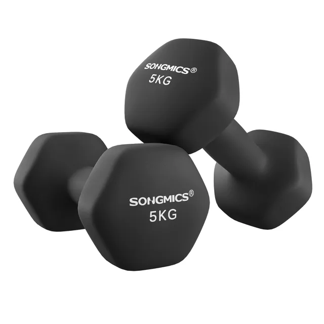 Songmics set 2 manubri esagonali 2x5 kg neri vinile