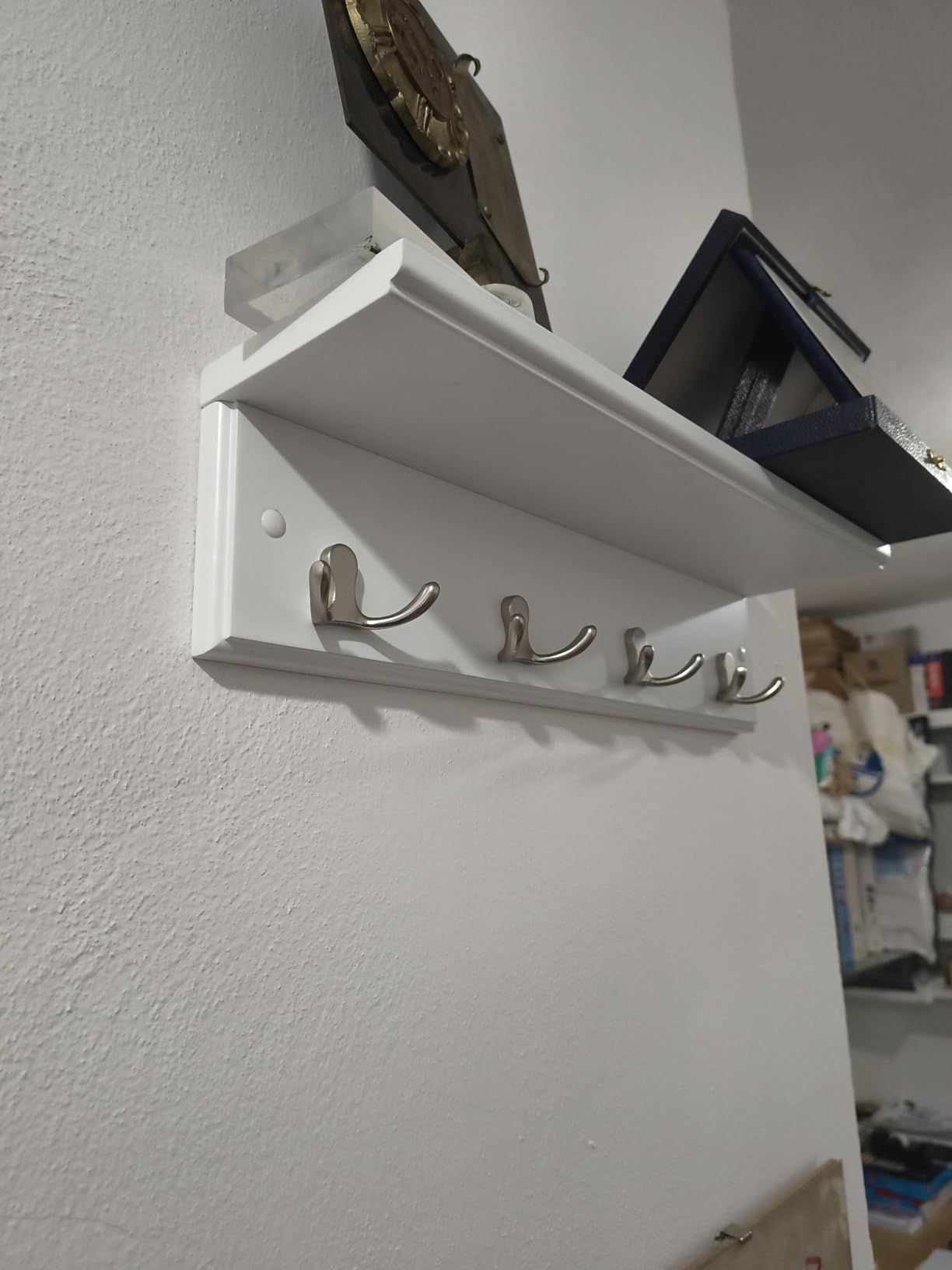 Songmics LHR42WT appendiabiti parete bianco 40 cm con mensola 4 ganci