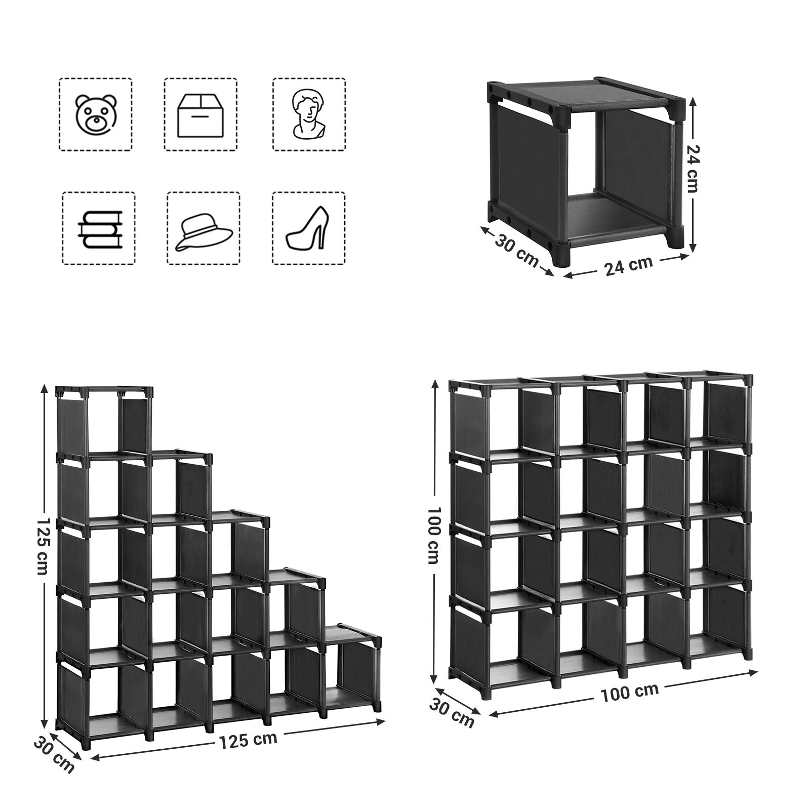 Songmics LSN44BK Scarpiera 16 Cubi Nera Componibile