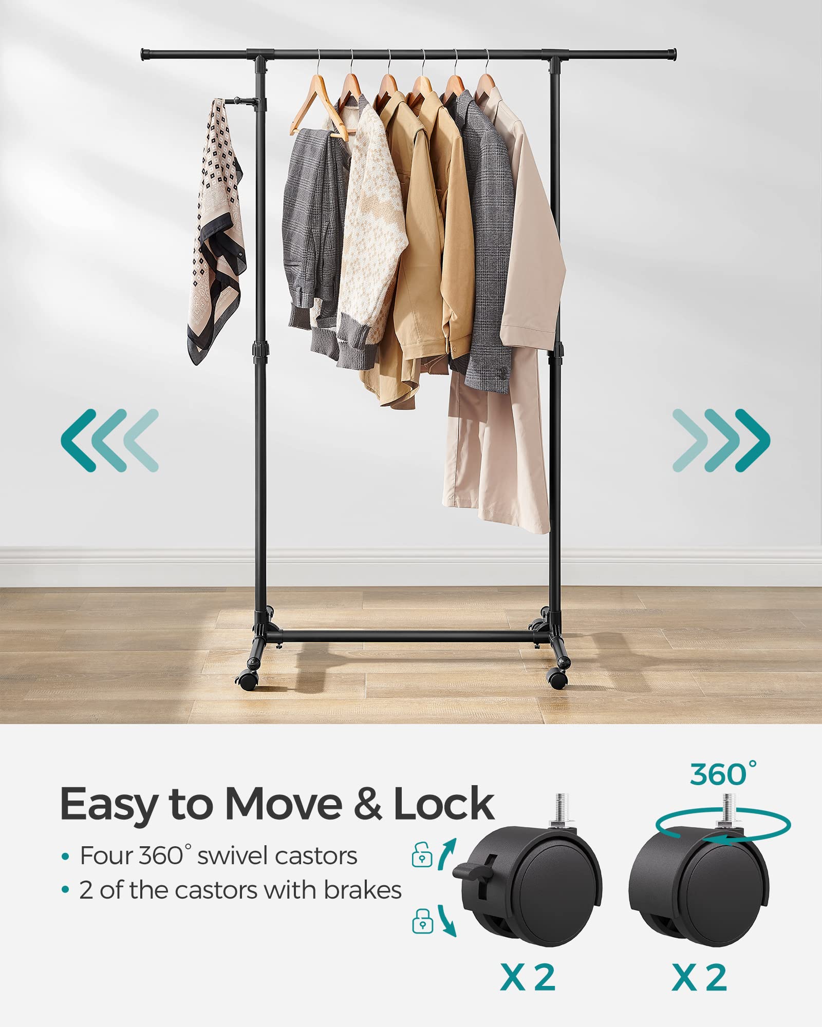 Songmics LLR001B01 stand appendiabiti nero con ruote