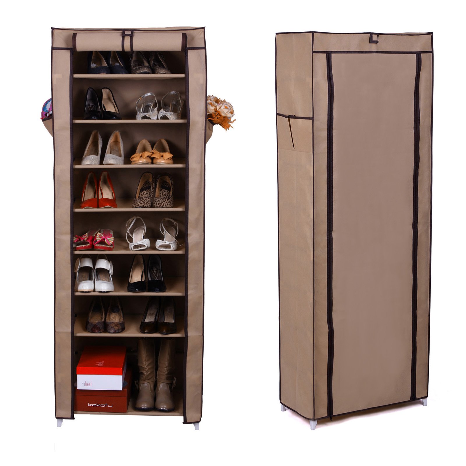 Songmics RXJ10K Scarpiera 10 Ripiani Caffè 160x58x28 cm
