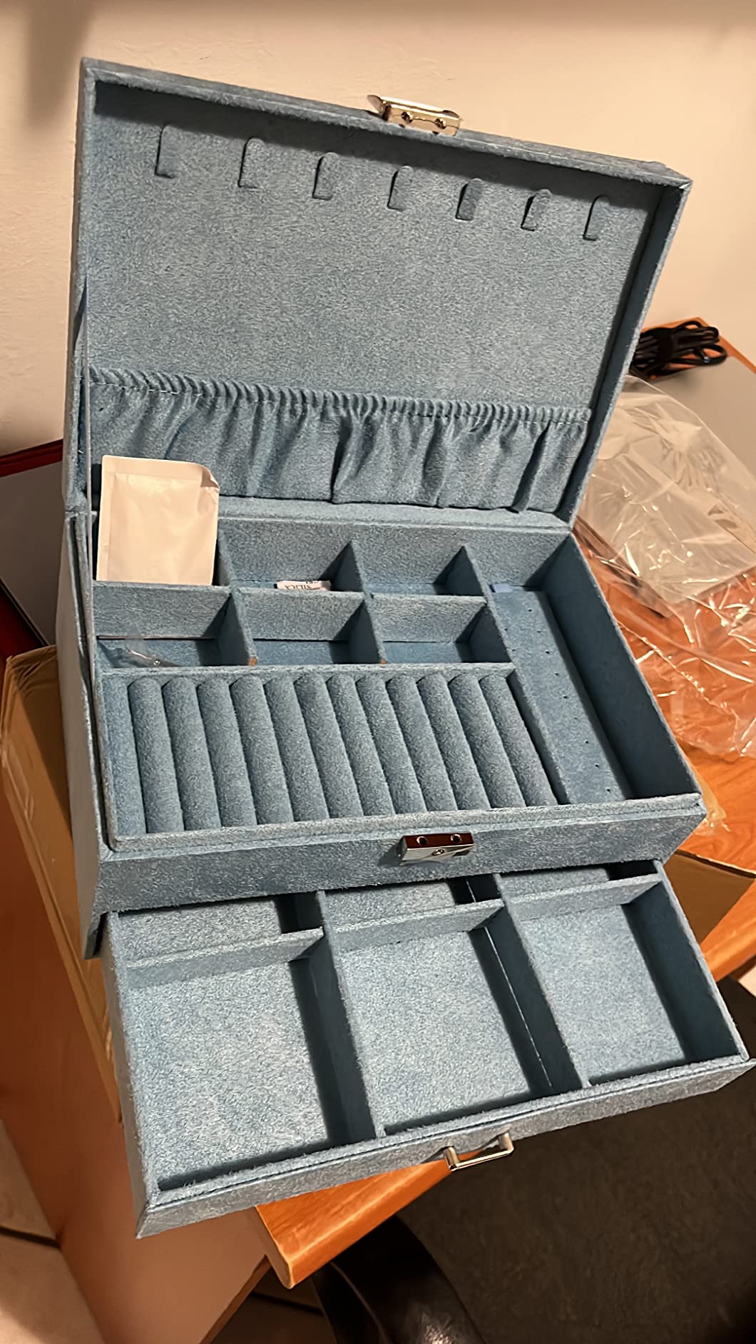 Songmics JBC156Q01 Scatola Portagioie Blu Chiaro con Chiave