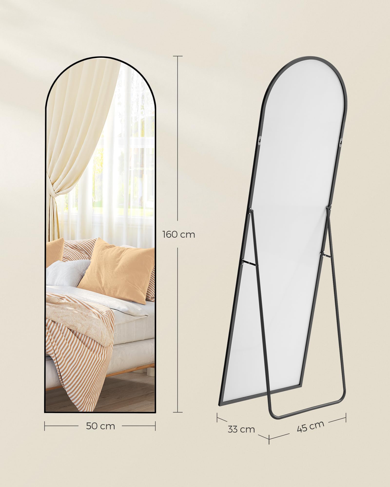 Songmics LFM031B01 specchio figura intera 160x50 cm nero vetro temperato
