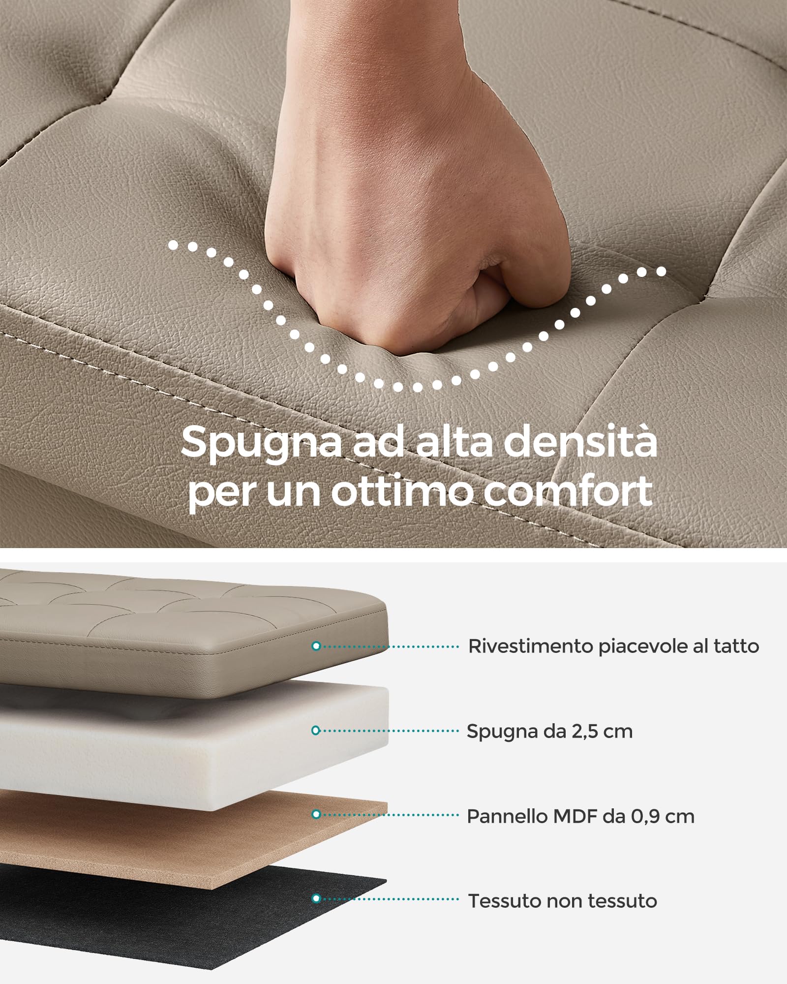 Songmics Pouf Contenitore 89 Litri Pieghevole Beige Portata 300kg