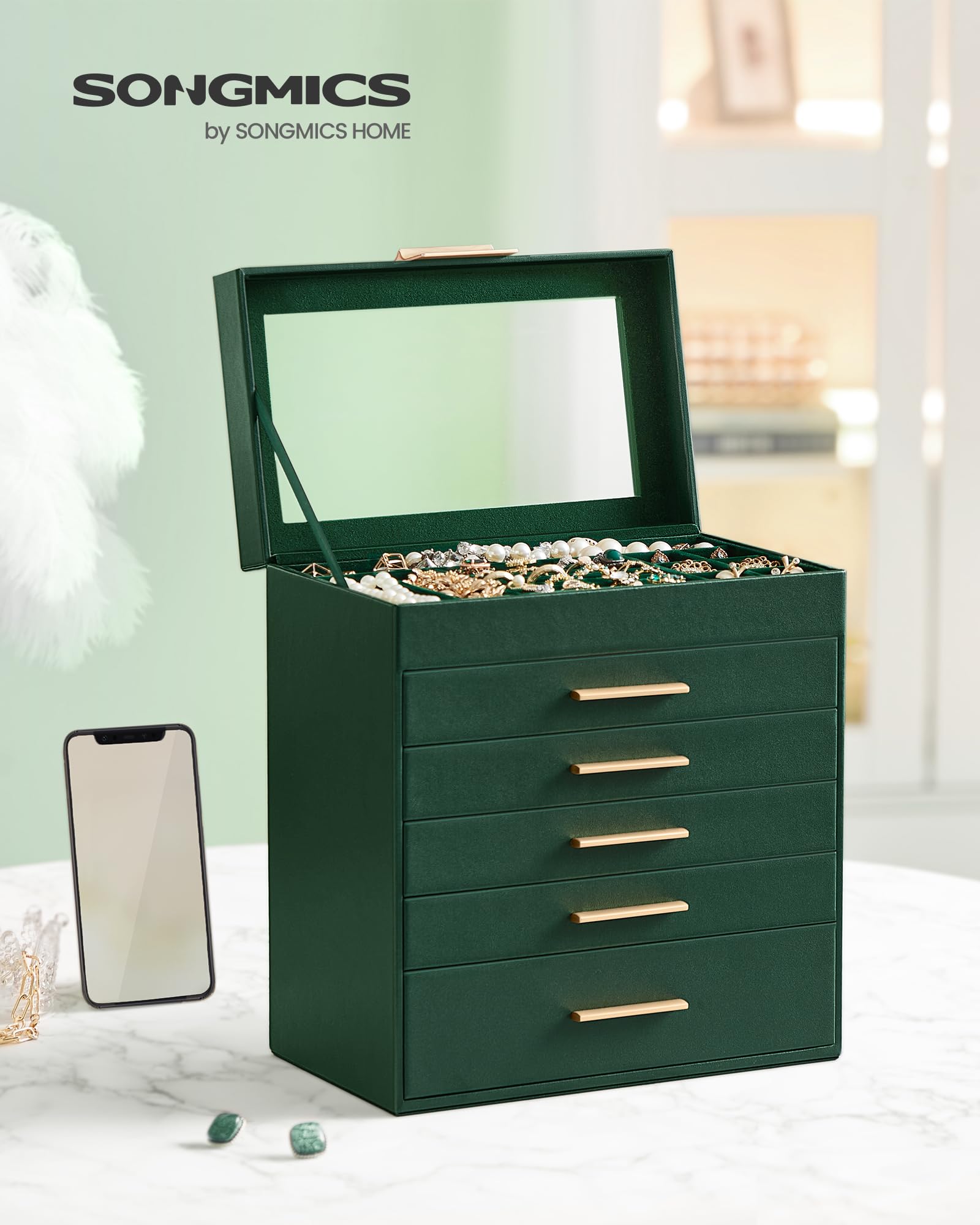 Songmics JBC171C01 portagioie 6 livelli verde con vetro