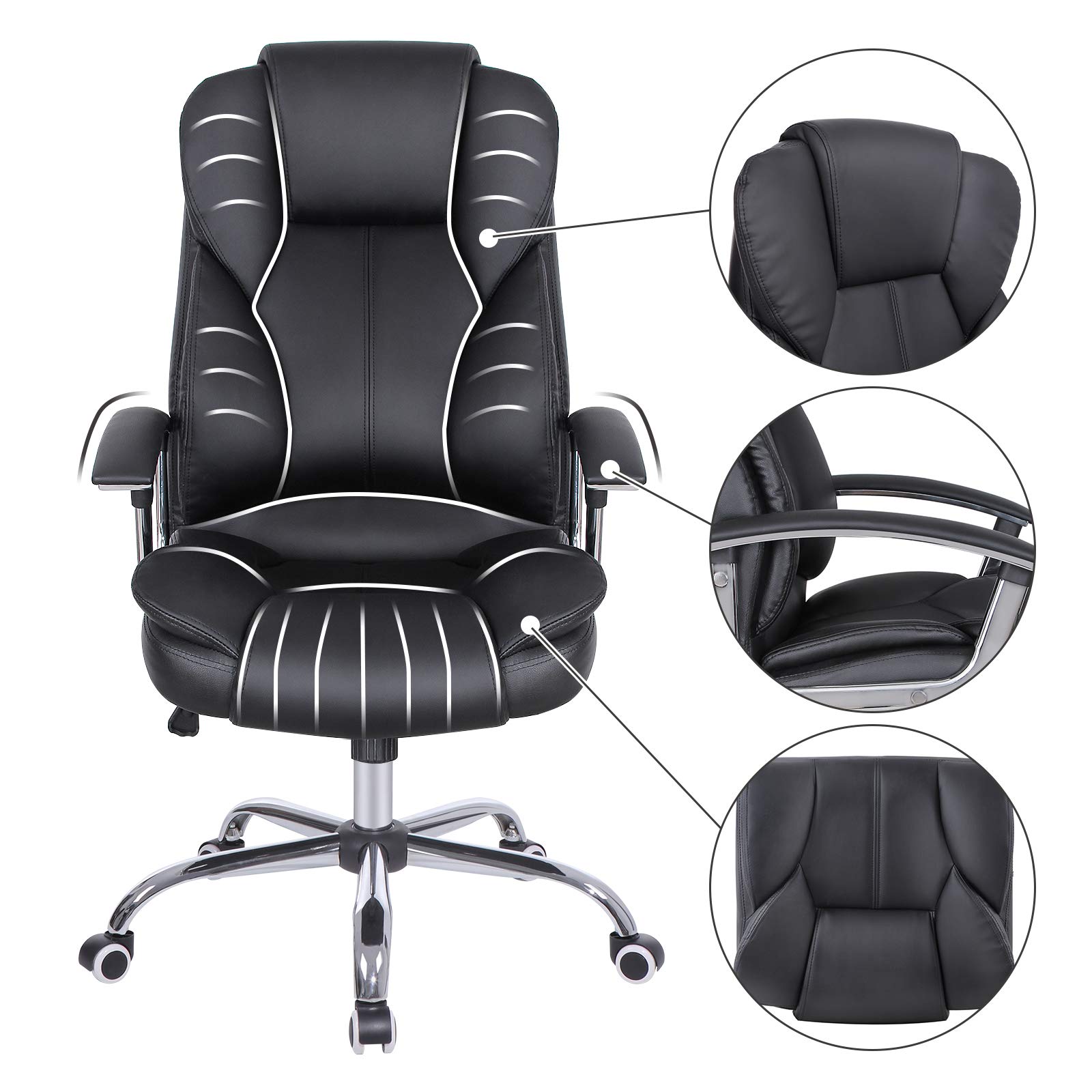 Songmics OBG57B Sedia Ufficio Ergonomica Nera Similpelle