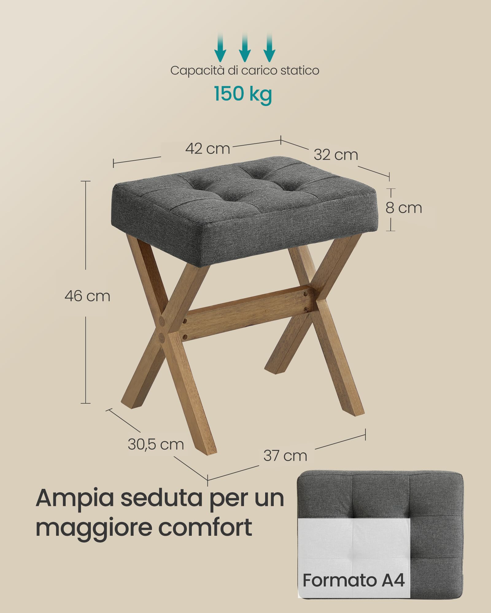 Songmics LSF006GN01 sgabello trucco grigio ardesia 42 cm