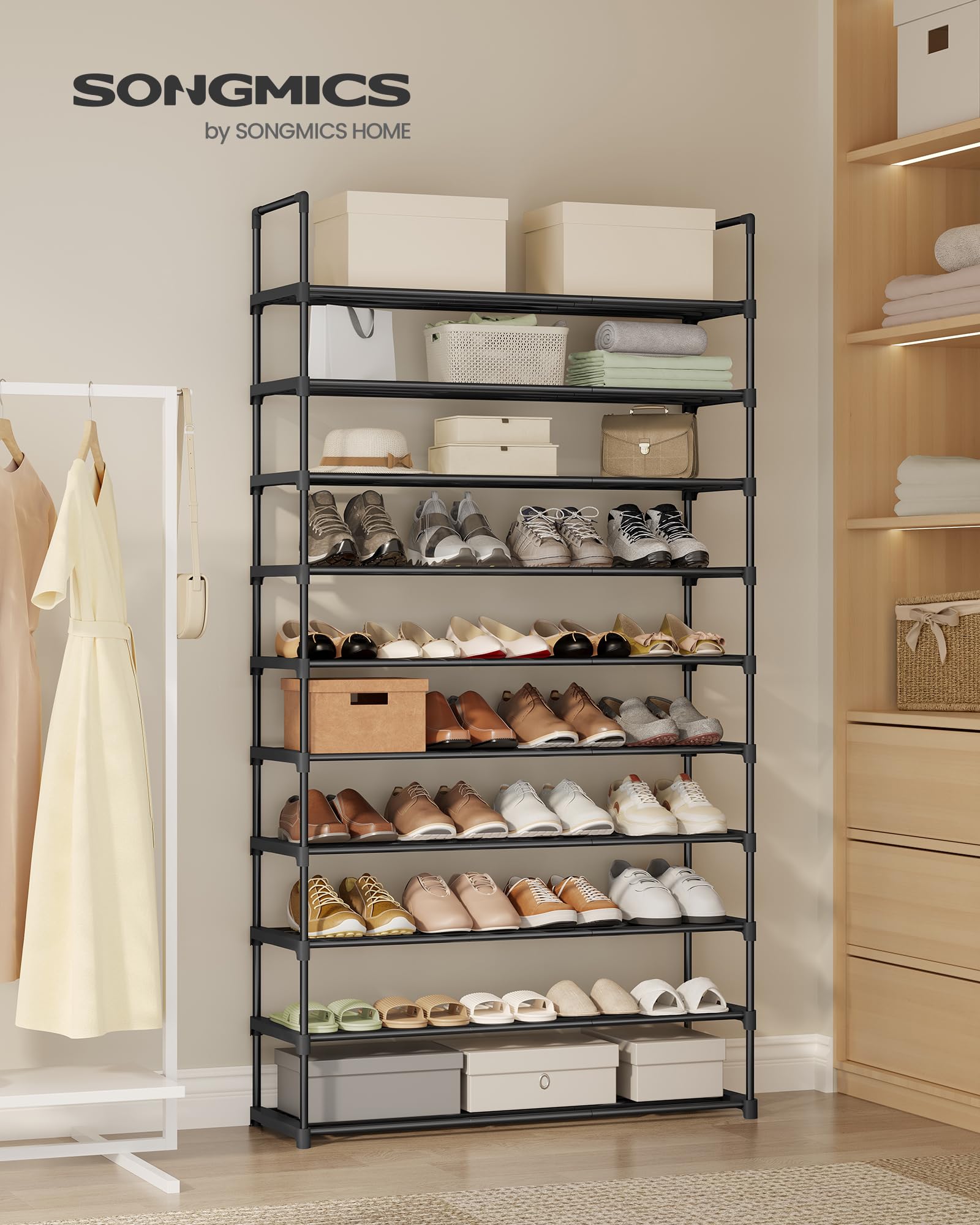 Songmics LSA10BK Scarpiera 10 Ripiani Nera 30x92x174 cm