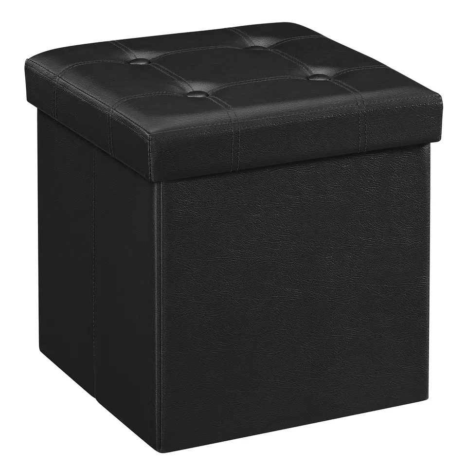 Songmics LSF30B Pouf Contenitore 38 cm Nero Pieghevole