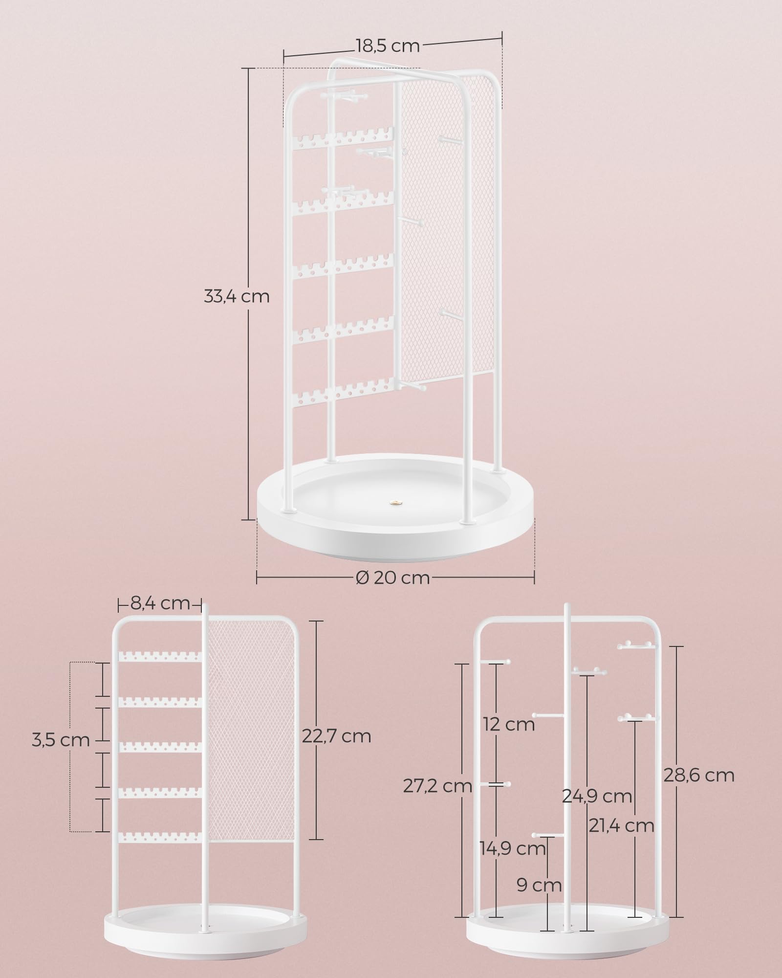 Songmics JJS023W01 Espositore Gioielli Girevole Bianco Metallo