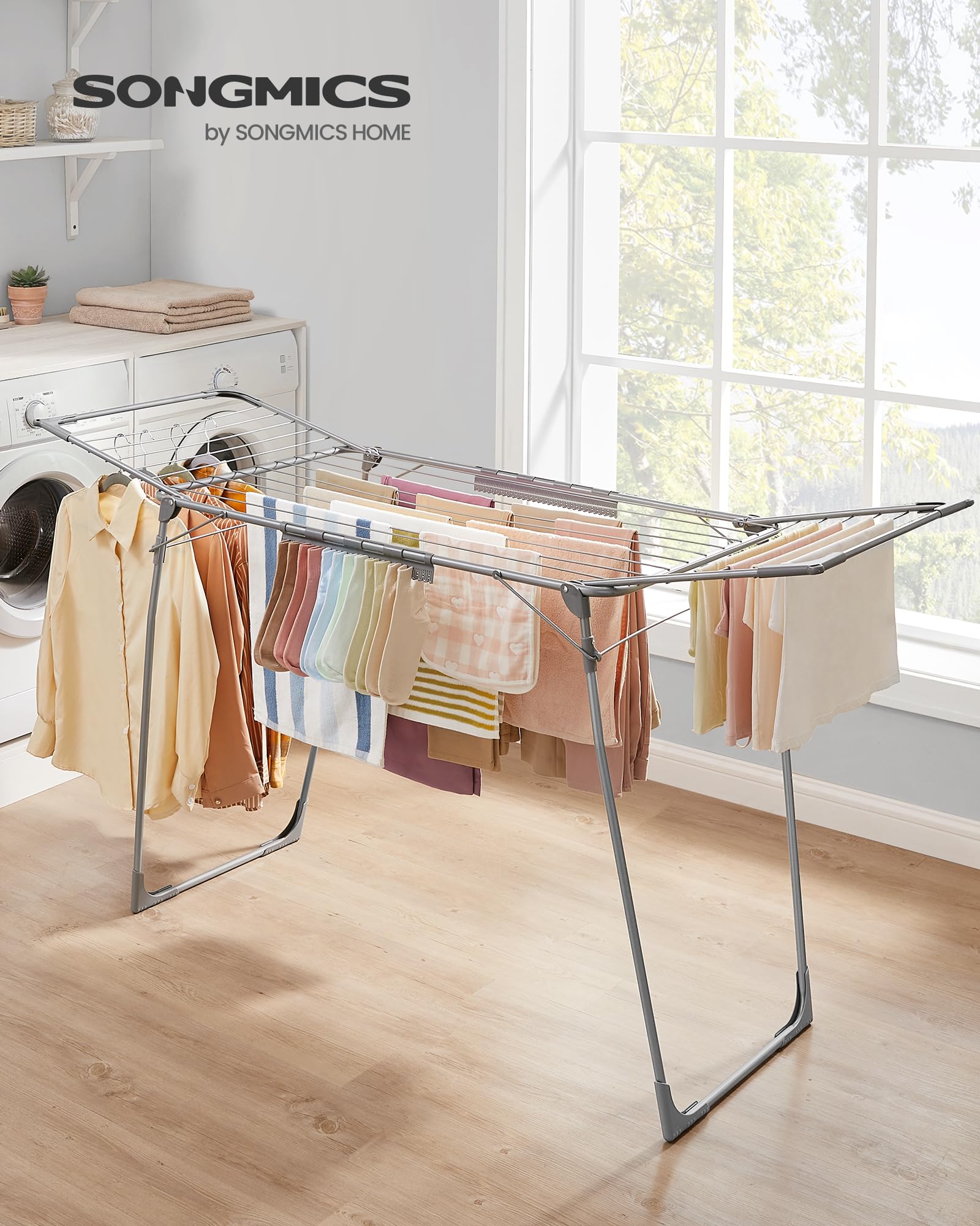 Songmics LLR518G01 stendibiancheria Grigio Tortora 18 m con ali