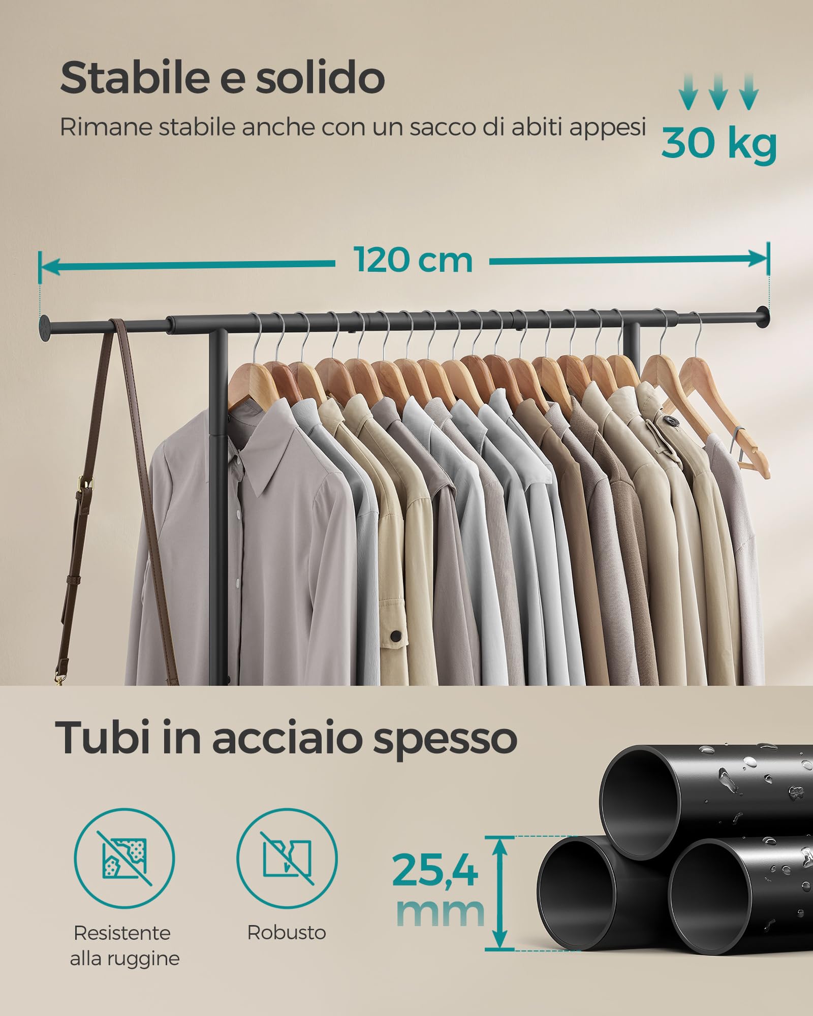 Songmics Stand Appendiabiti Estensibile con Ruote Nero Inchiostro Salvaspazio