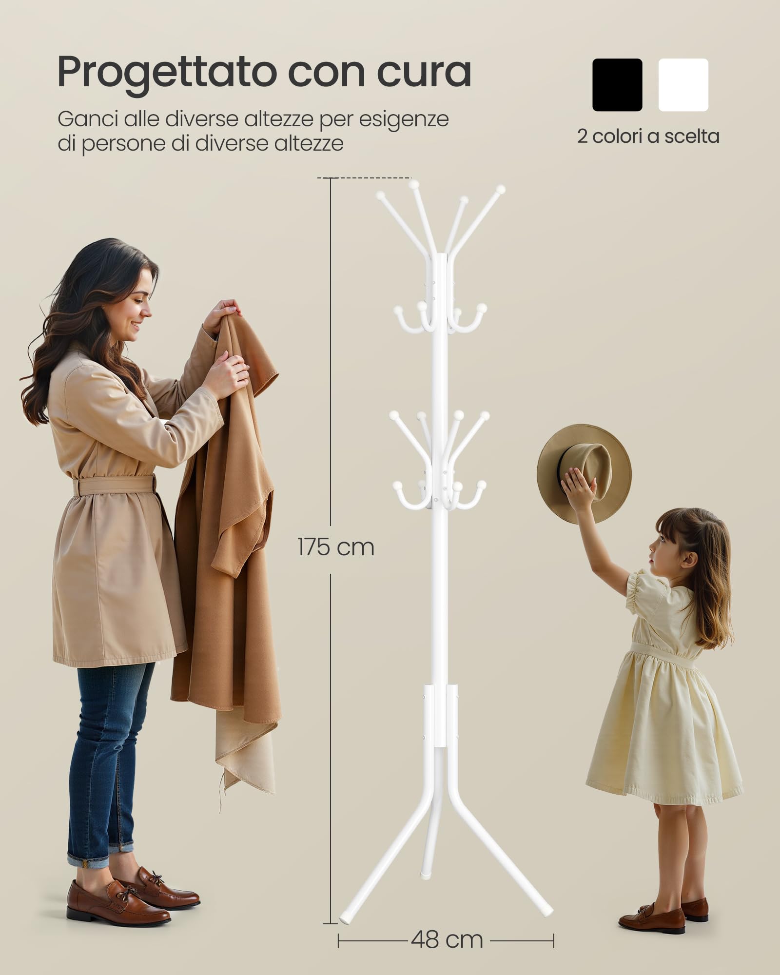 Songmics RCR081WC01 appendiabiti terra Bianco Nuvola 16 ganci