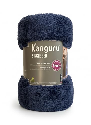 Kanguru Fluffi Plaid Singolo Blu 130x230 Pile Caldo