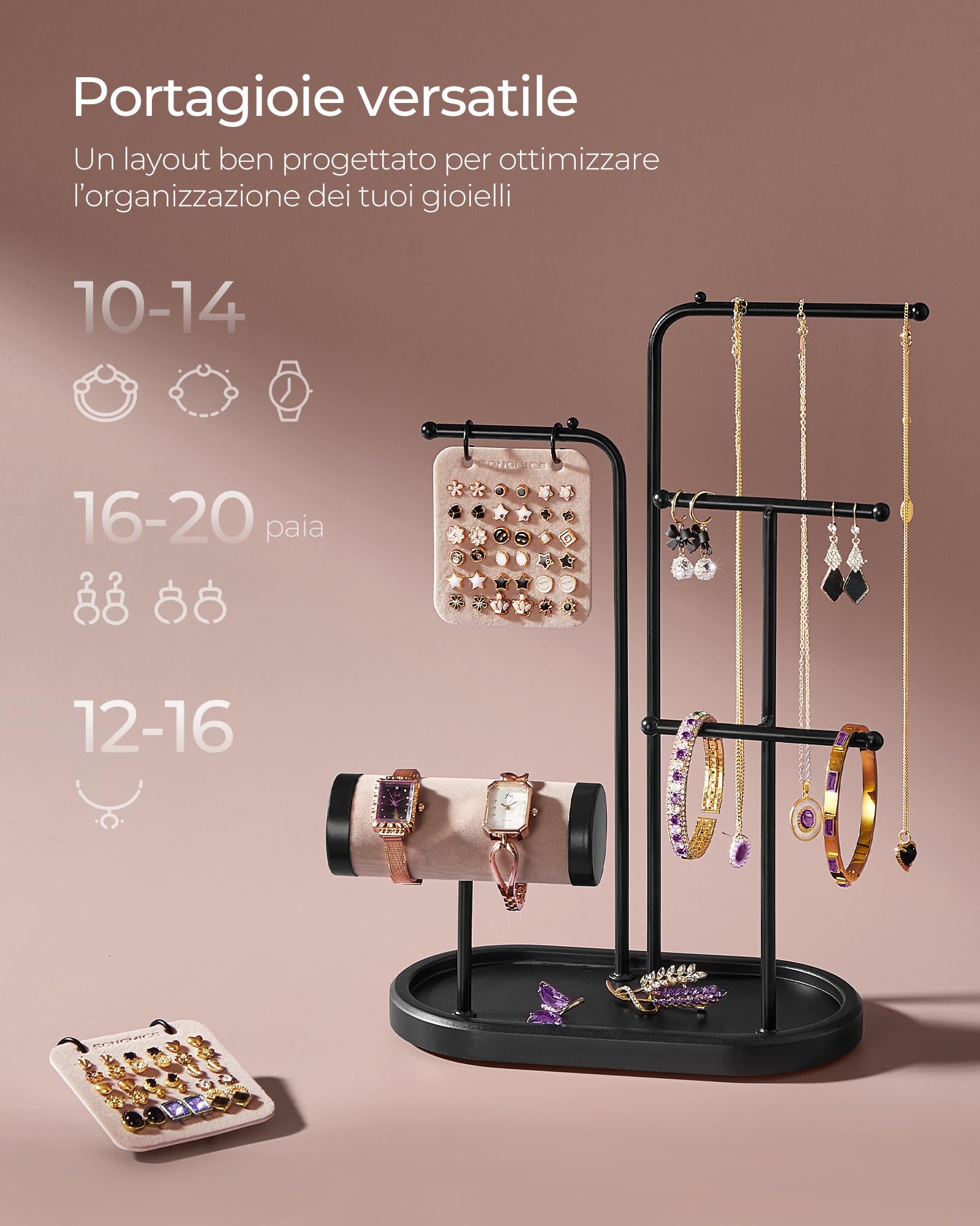 Songmics JJS025B01 Portagioie Metallo Nero Inchiostro Antigroviglio