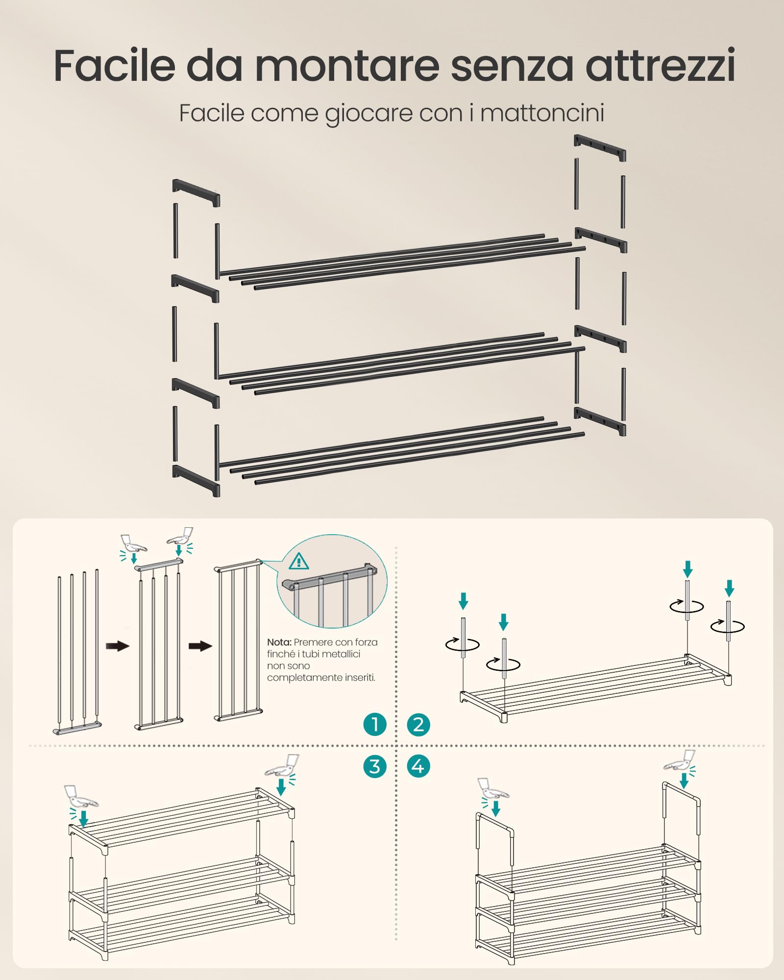 Songmics LSA10BK Scarpiera 10 Ripiani Nera 30x92x174 cm