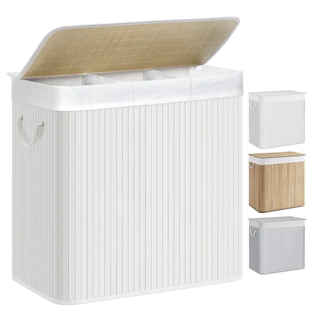 Songmics LCB091W01 cesto portabiancheria bambù bianco 150 L